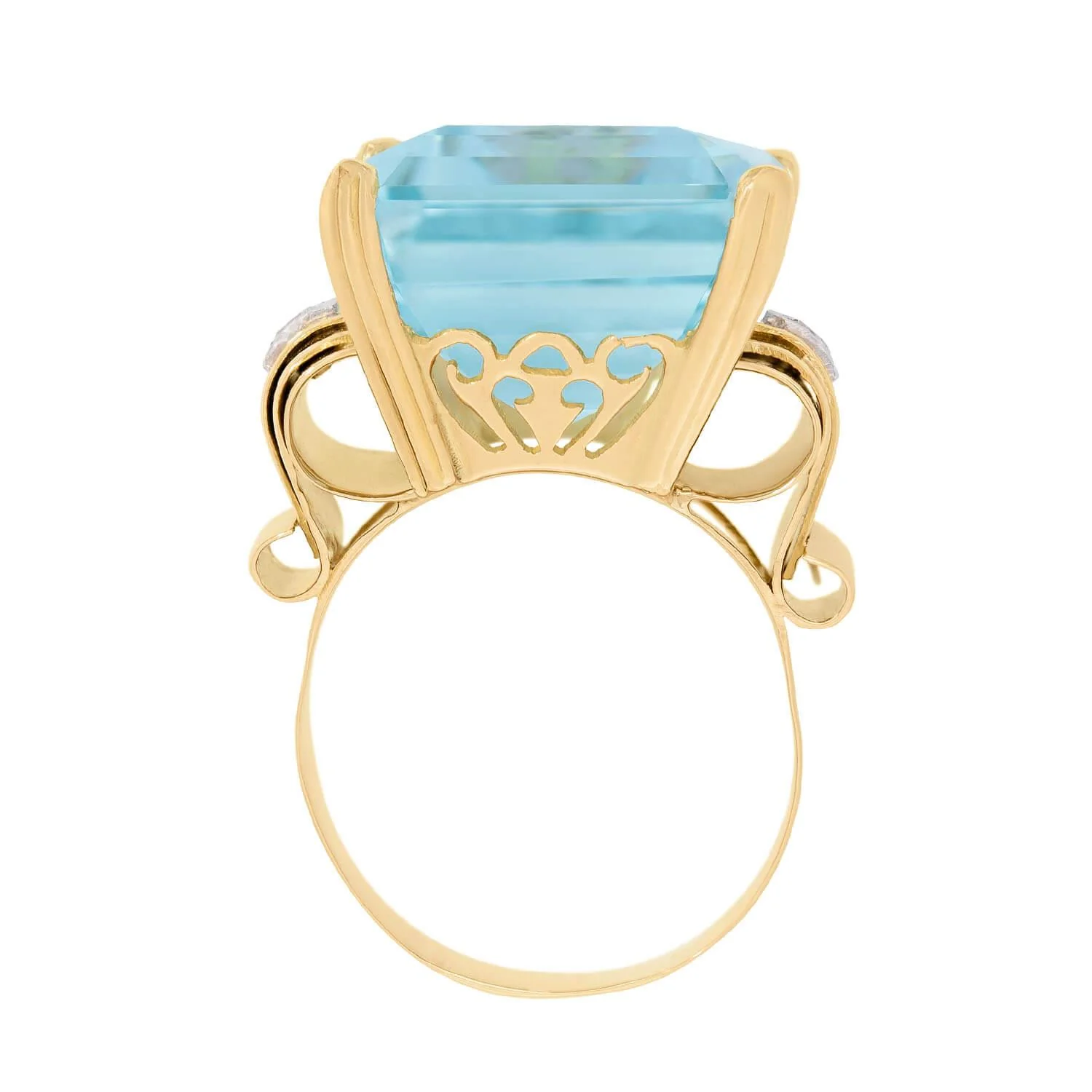 Retro 16k Rose Gold GIA Aquamarine and Diamond Cocktail Ring 30.05ct - Image 5