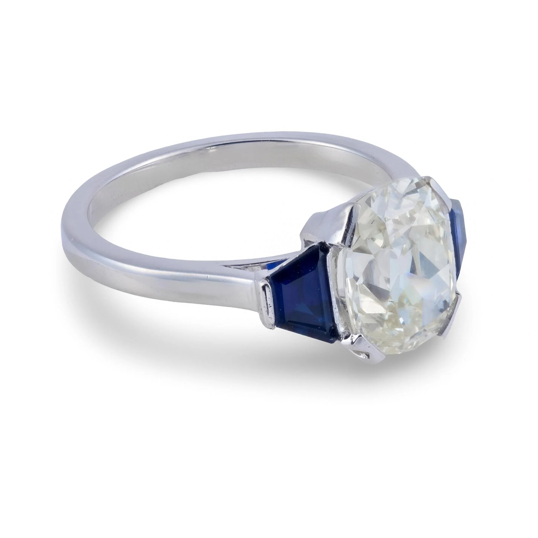 Retro French Platinum GIA Diamond & Sapphire Engagement Ring 2.50ct - Image 3
