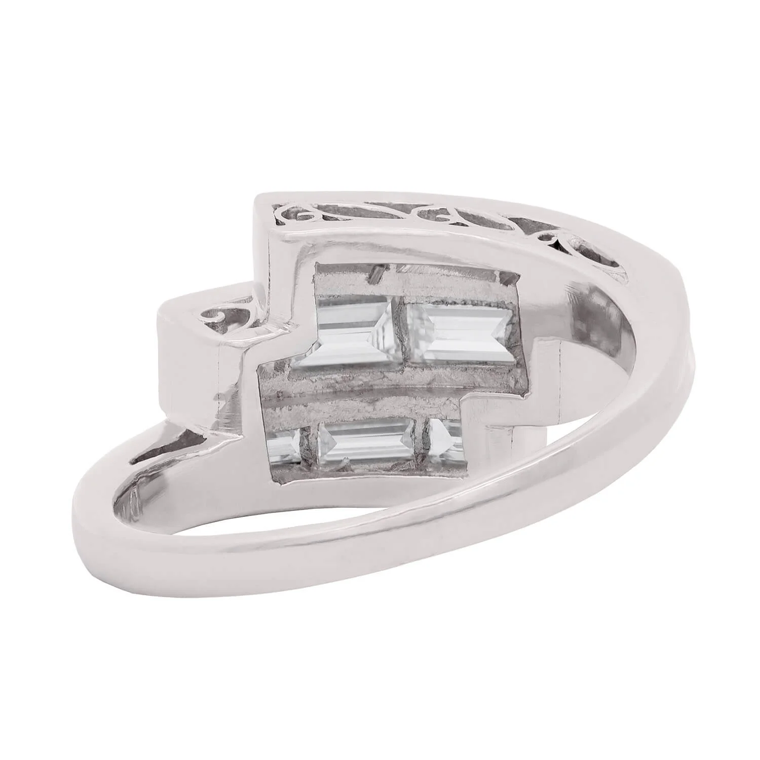 Retro Platinum and Baguette Diamond Bypass Ring - Image 5