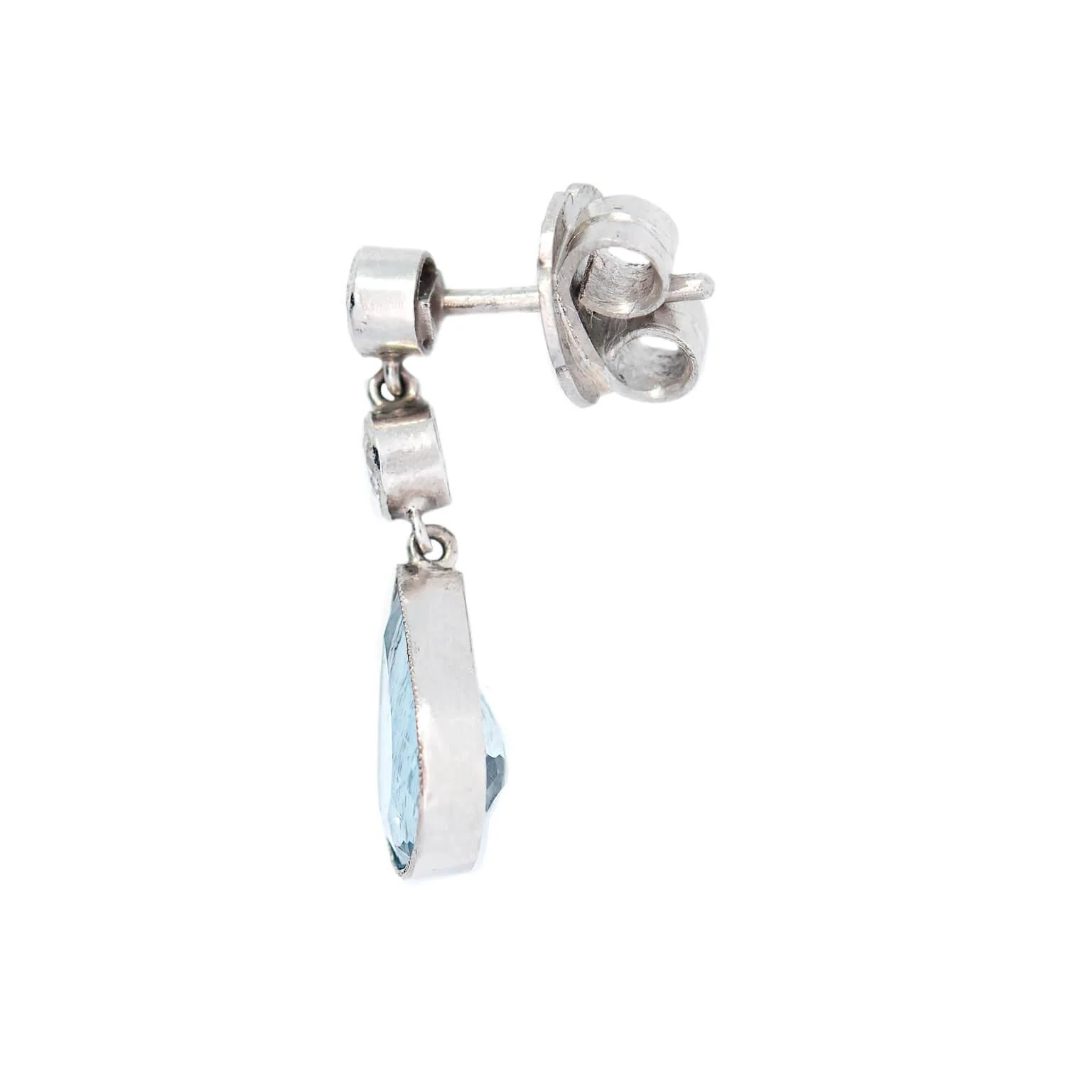 Retro Platinum Aquamarine and Diamond Dangle Earrings - Image 2