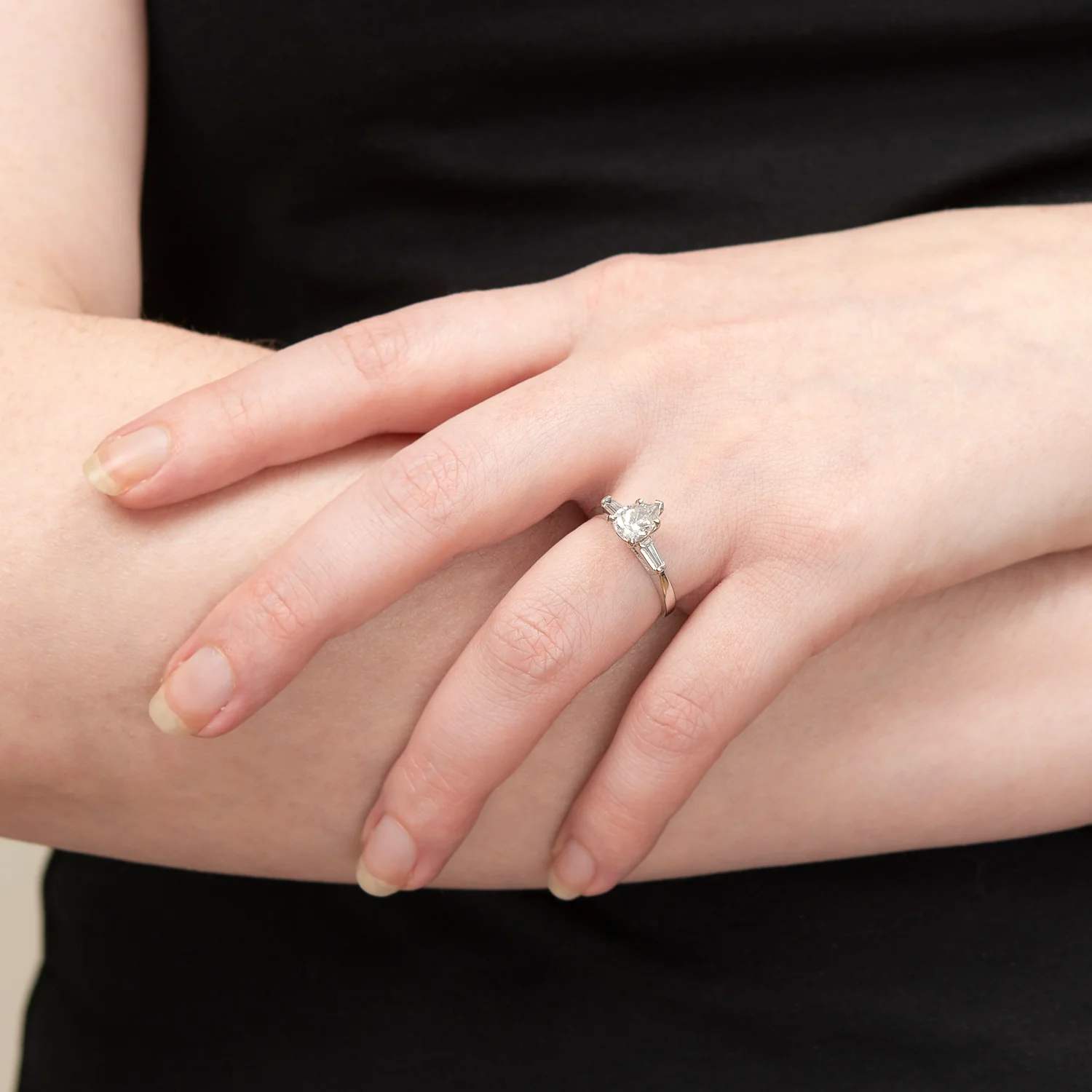 Retro Platinum Pear Cut Diamond Engagement Ring 1.10ctw - Image 7