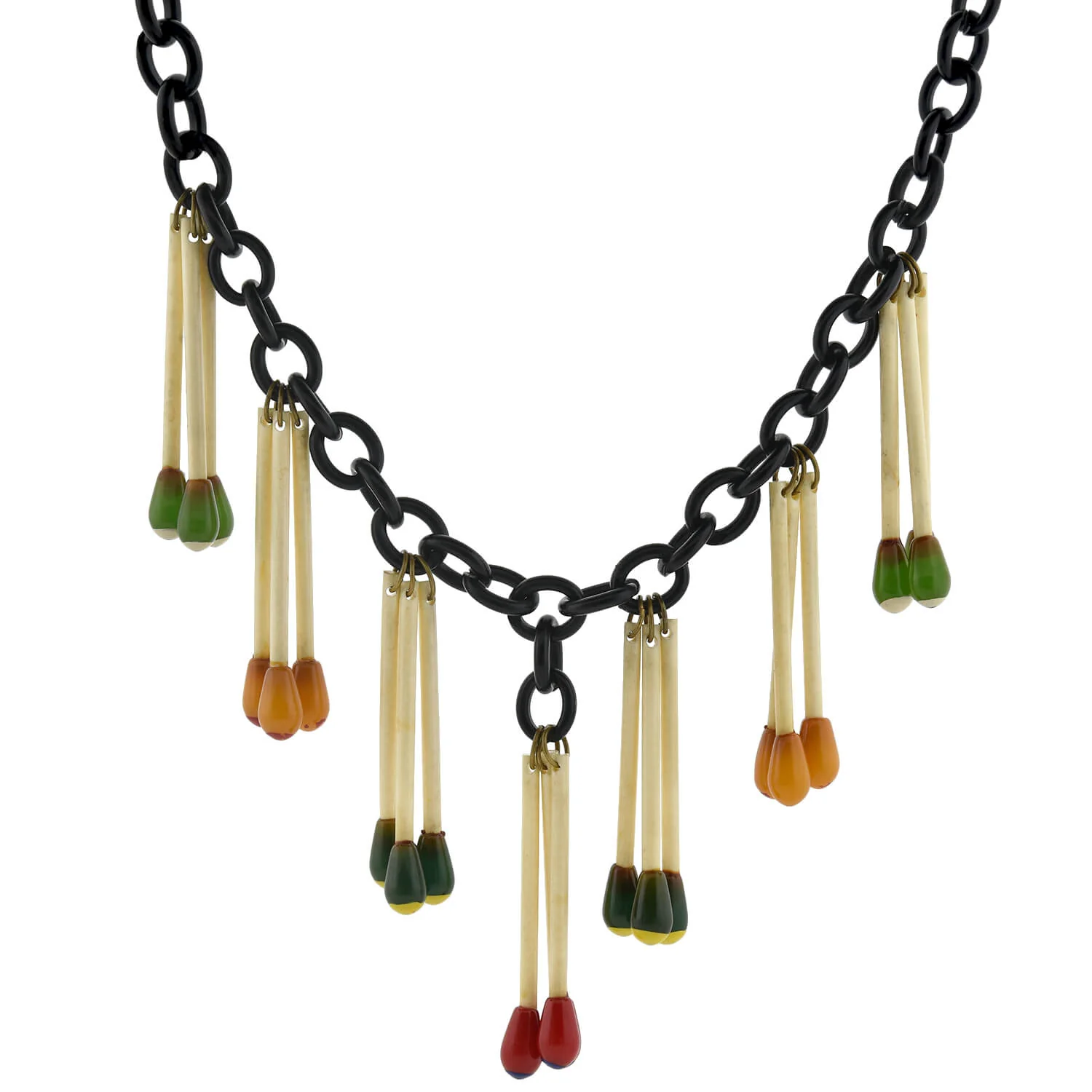 Retro Rare Brass Bakelite "Matchstick" Pendant Necklace 27.5"