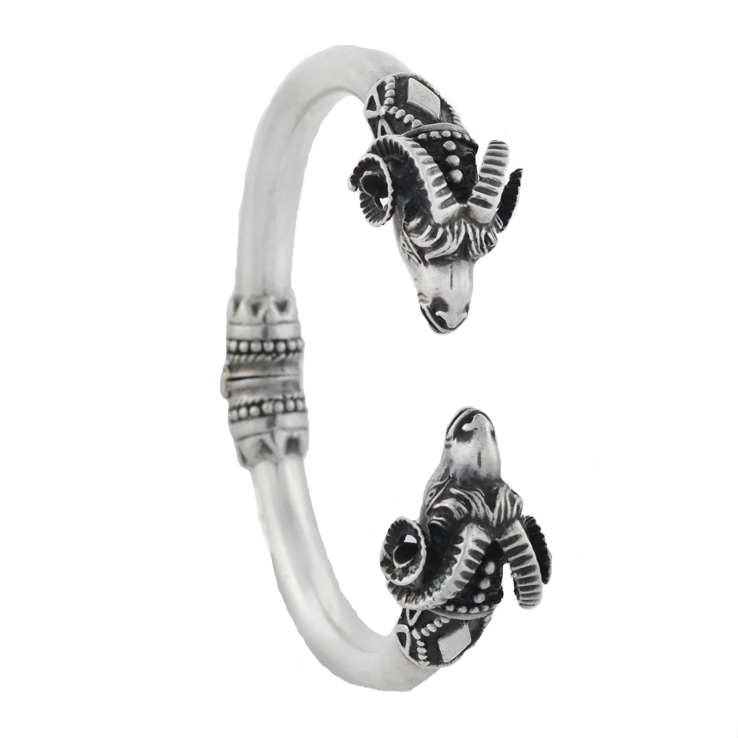Retro Sterling Silver Ram's Head Bangle Bracelet - Image 5