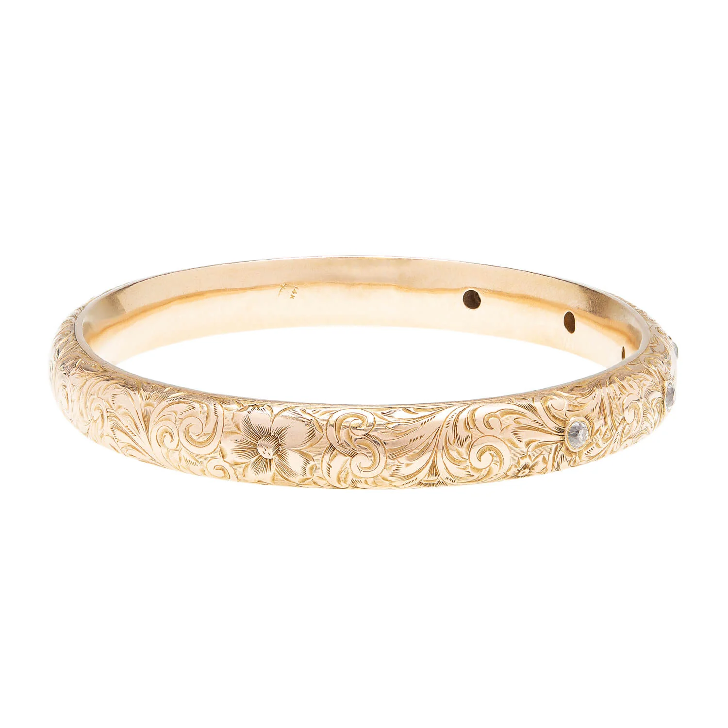 RIKER BROS. Art Nouveau 14k 5-Stone Diamond Etched Bracelet 1.25ctw - Image 2