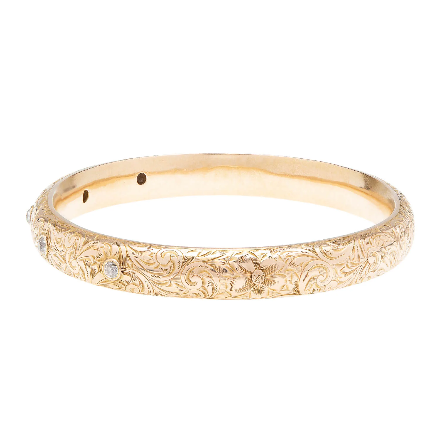 RIKER BROS. Art Nouveau 14k 5-Stone Diamond Etched Bracelet 1.25ctw - Image 3
