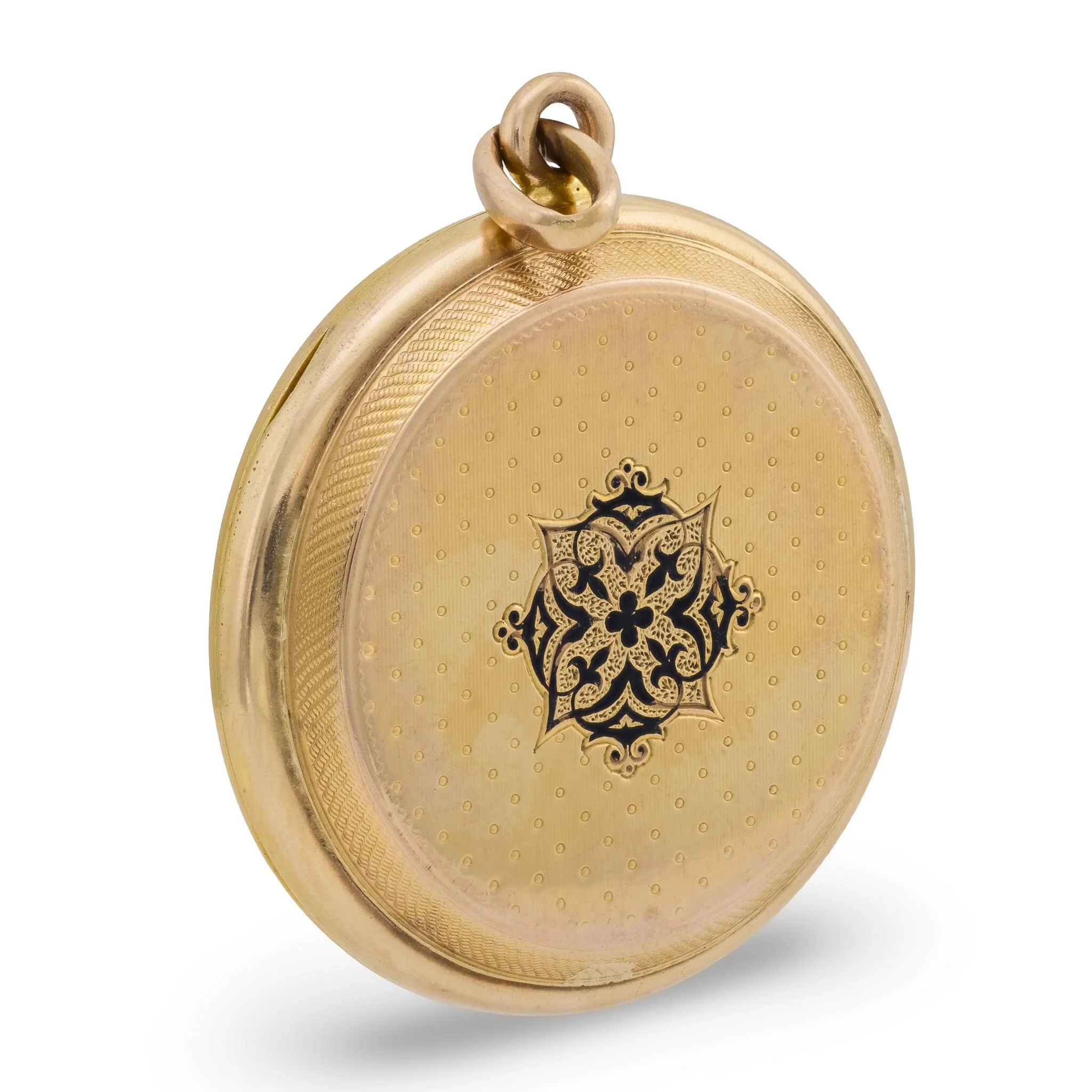 RIKER BROS Art Nouveau 14k Diamond & Enamel Repousse Locket - Image 4