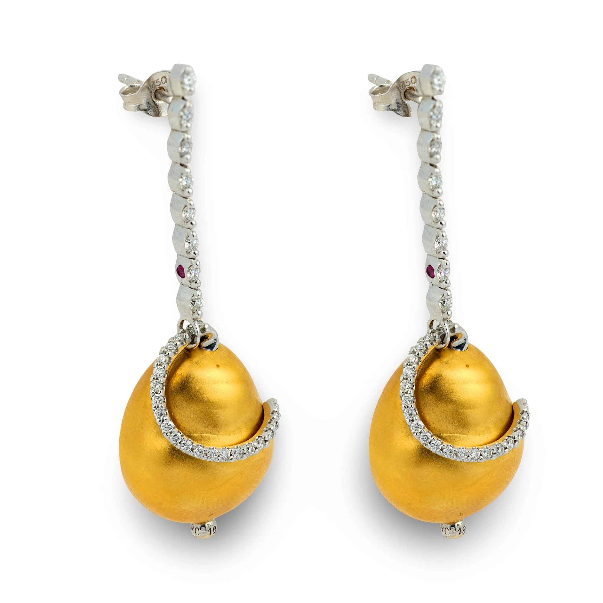 ROBERTO COIN Estate 18k Diamond "Nugget" Dangle Earrings - Image 2