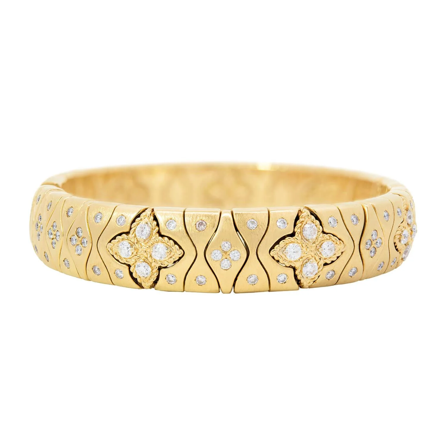 ROBERTO COIN Estate 18k Diamond Royal Princess Flower Flexible Cuff Bracelet - Image 3