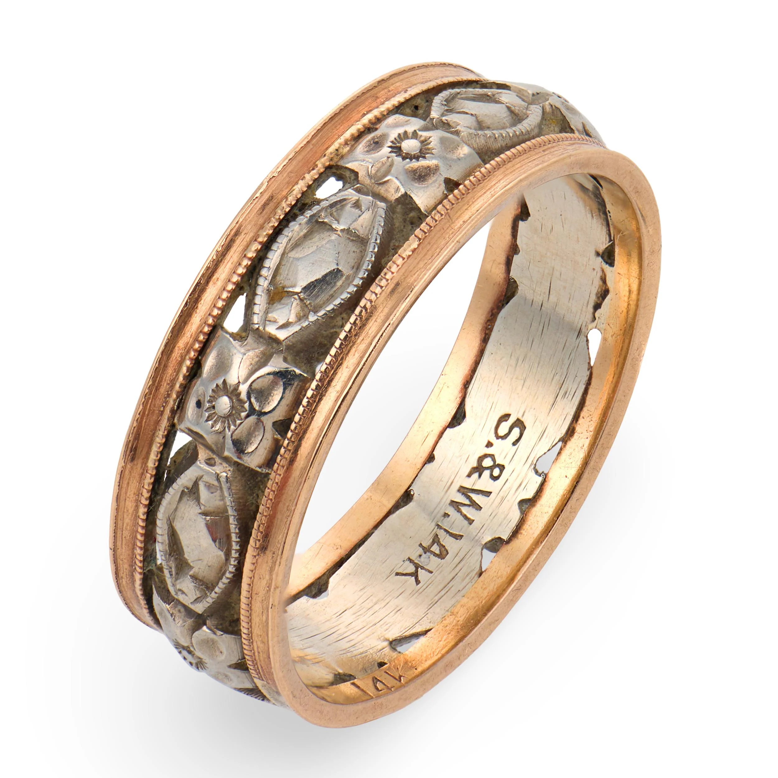 S&W Edwardian 14k Foliage & Floral-Motif Band - Image 2