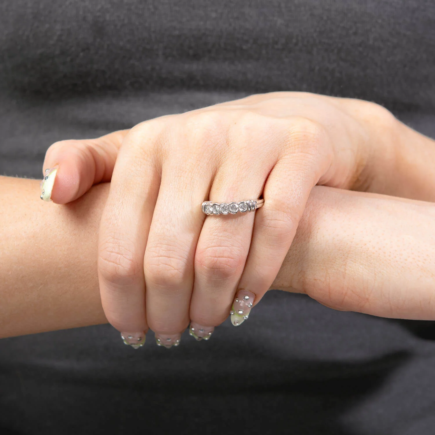 SCOTT K Estate Platinum Diamond Five Stone Ring - Image 7