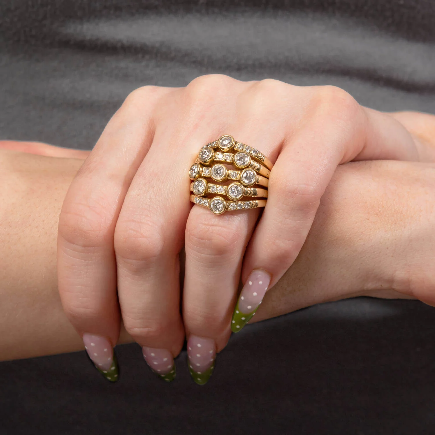 SONIA B Estate 18k Diamond Multi-Band Statement Ring - Image 6