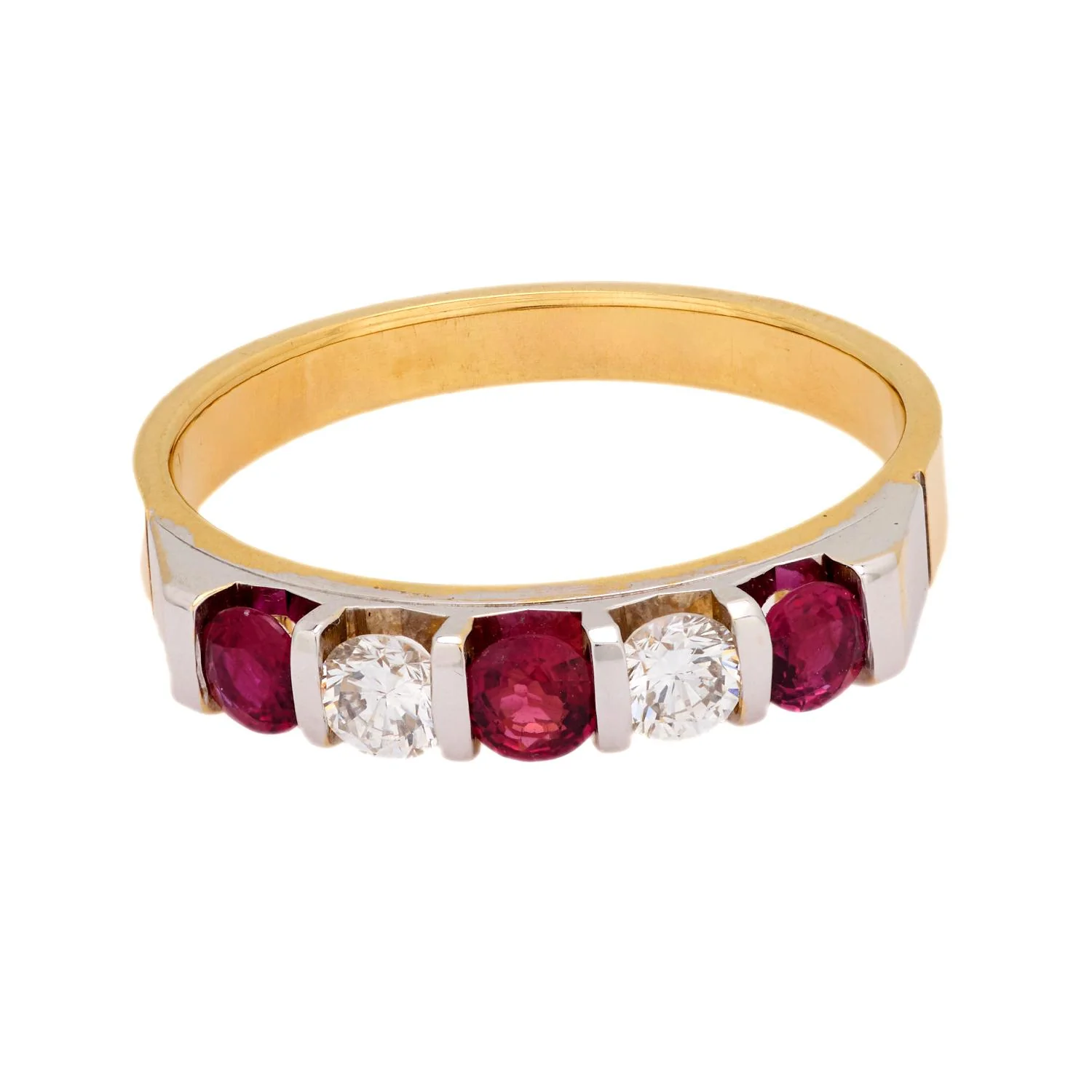 SPARK Estate 18k Diamond and Ruby 5-Stone Ring - Image 2