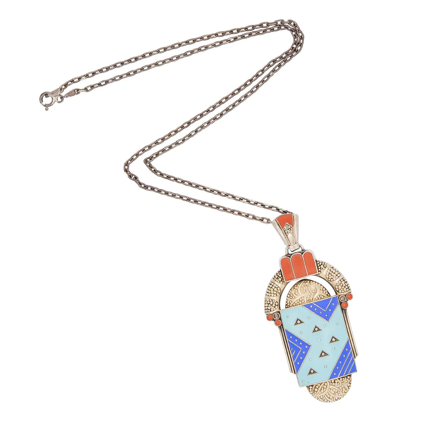 THEODOR FAHRNER-inspired Art Deco Sterling Silver and Enamel Pendant Necklace - Image 2