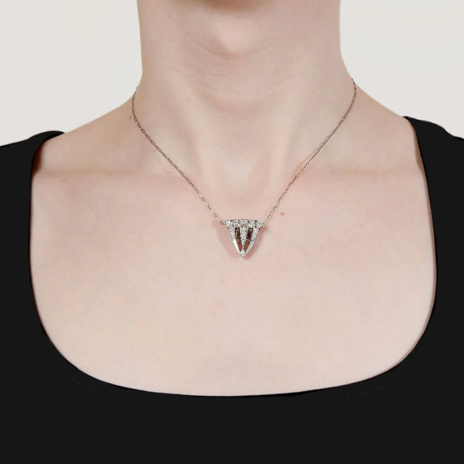 TIFFANY & CO. Art Deco Platinum Diamond Fur Clip Necklace 1 ctw - Image 7