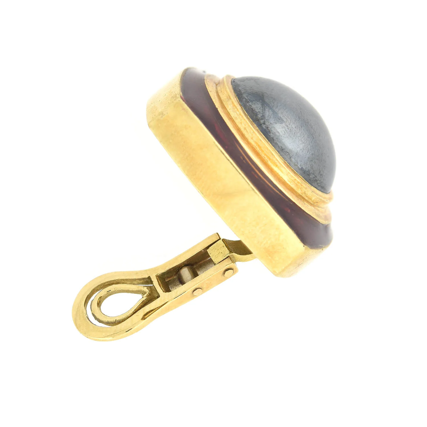TIFFANY & CO. Estate 18kt Red Enamel + Hematite Clip-On Earrings - Image 4