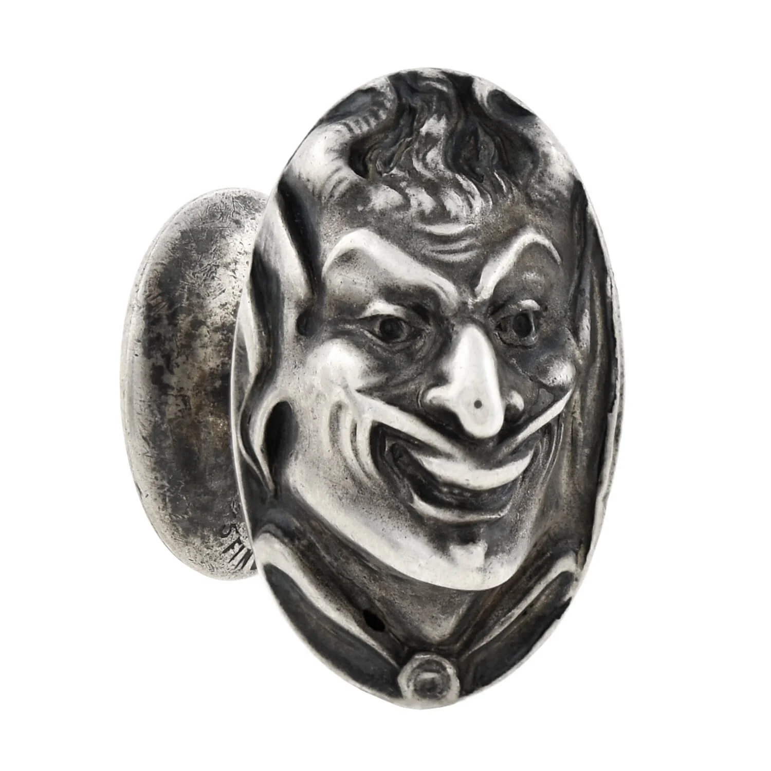 UNGER BROS. Art Nouveau Sterling Repousse Devil Face Figural Cufflinks - Image 2