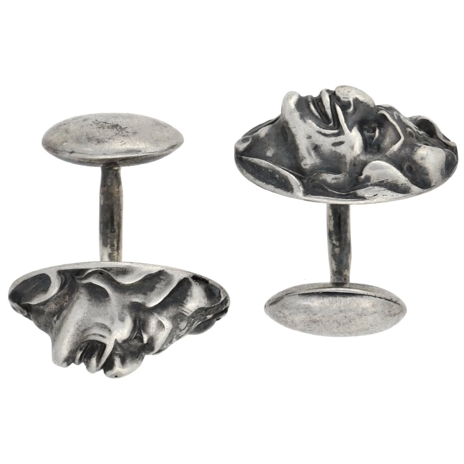 UNGER BROS. Art Nouveau Sterling Repousse Devil Face Figural Cufflinks - Image 4