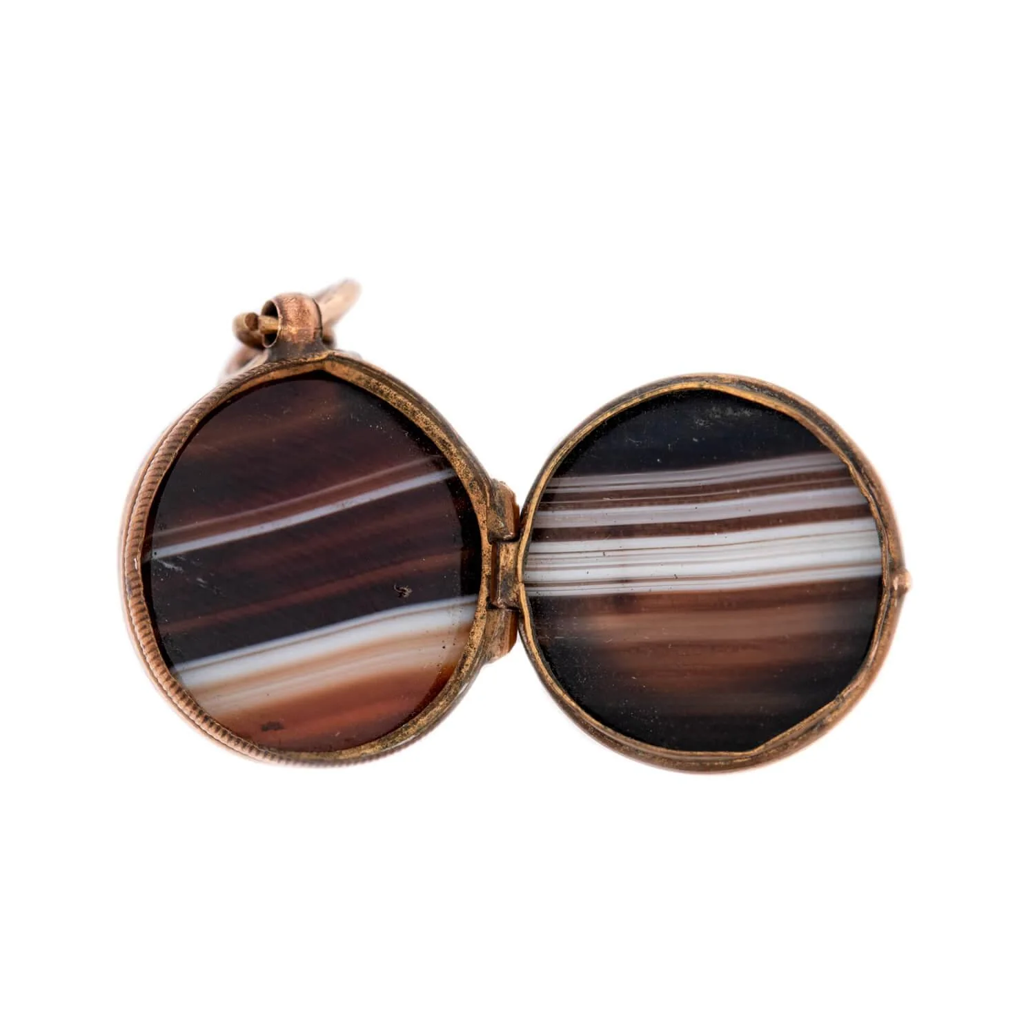 Victorian 10K Banded Agate Ball Locket Pendant - Image 3
