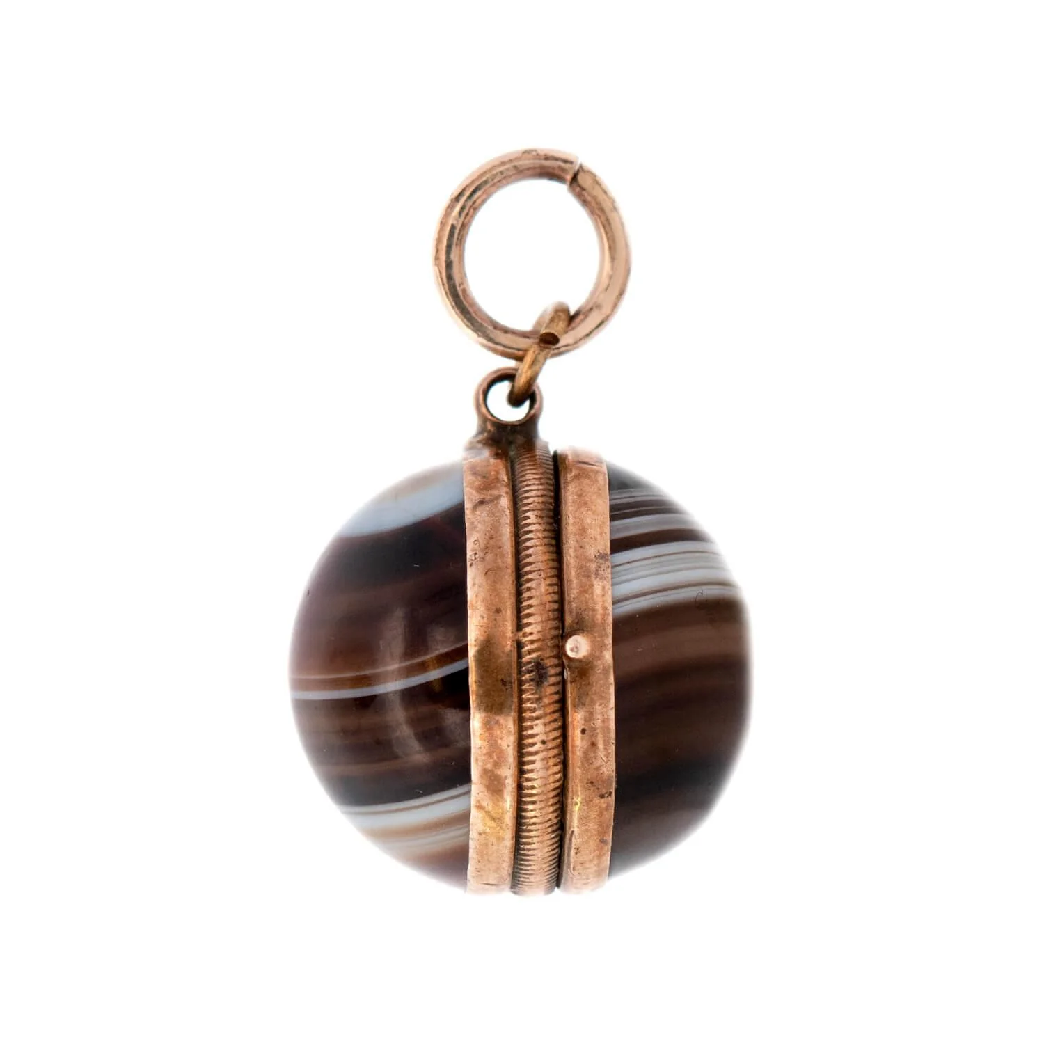 Victorian 10K Banded Agate Ball Locket Pendant - Image 4