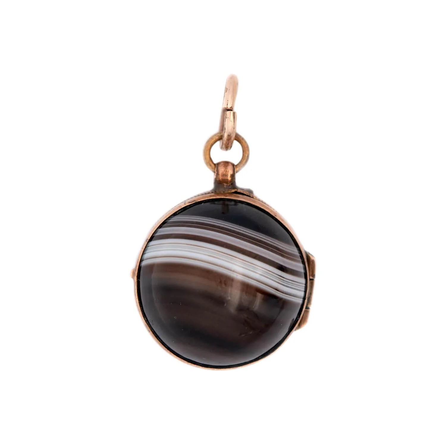 Victorian 10K Banded Agate Ball Locket Pendant - Image 5