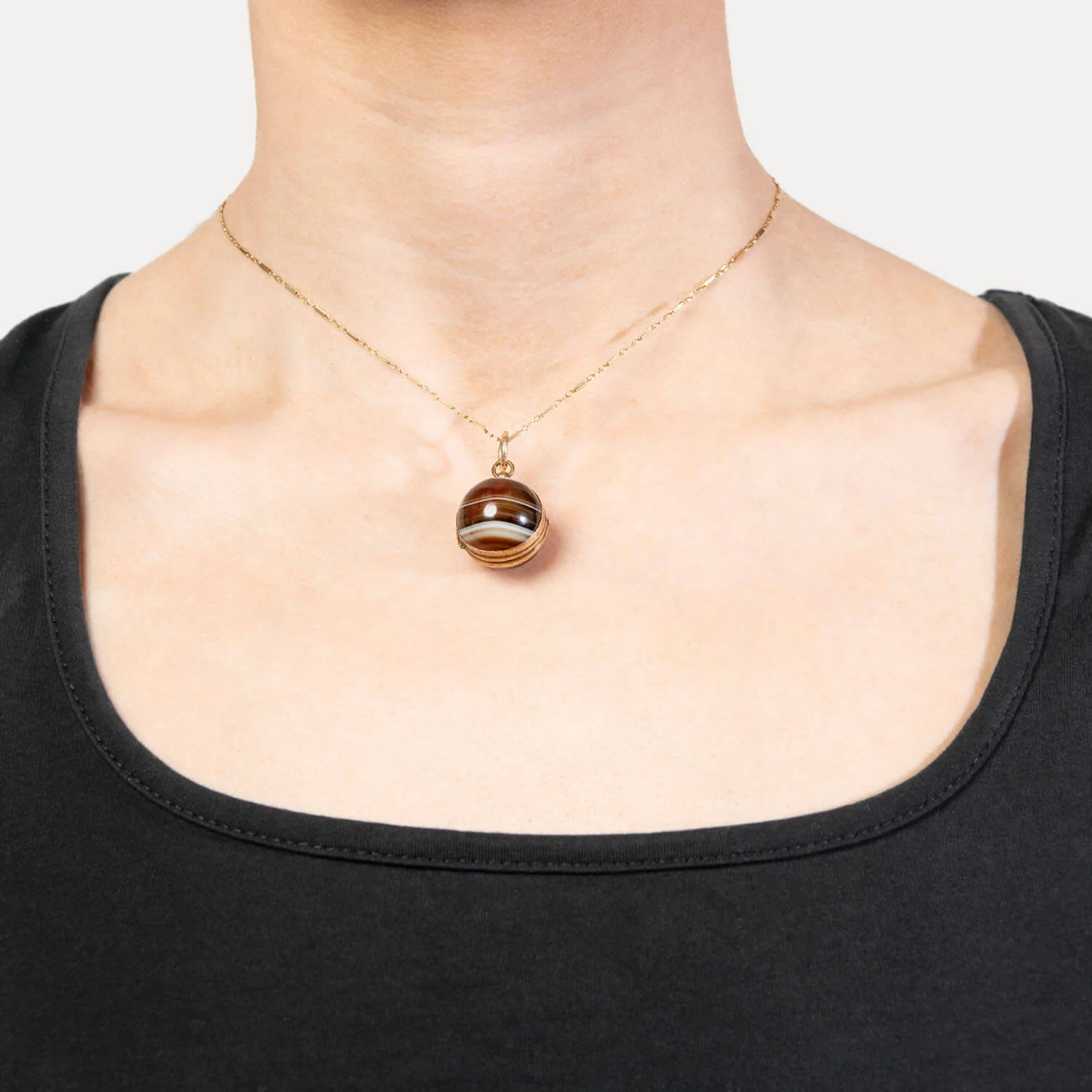Victorian 10K Banded Agate Ball Locket Pendant - Image 6