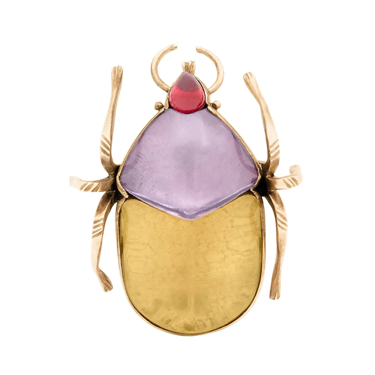 Victorian 10k Citrene, Amethyst, and Red Glass Scarab Beatle Pin