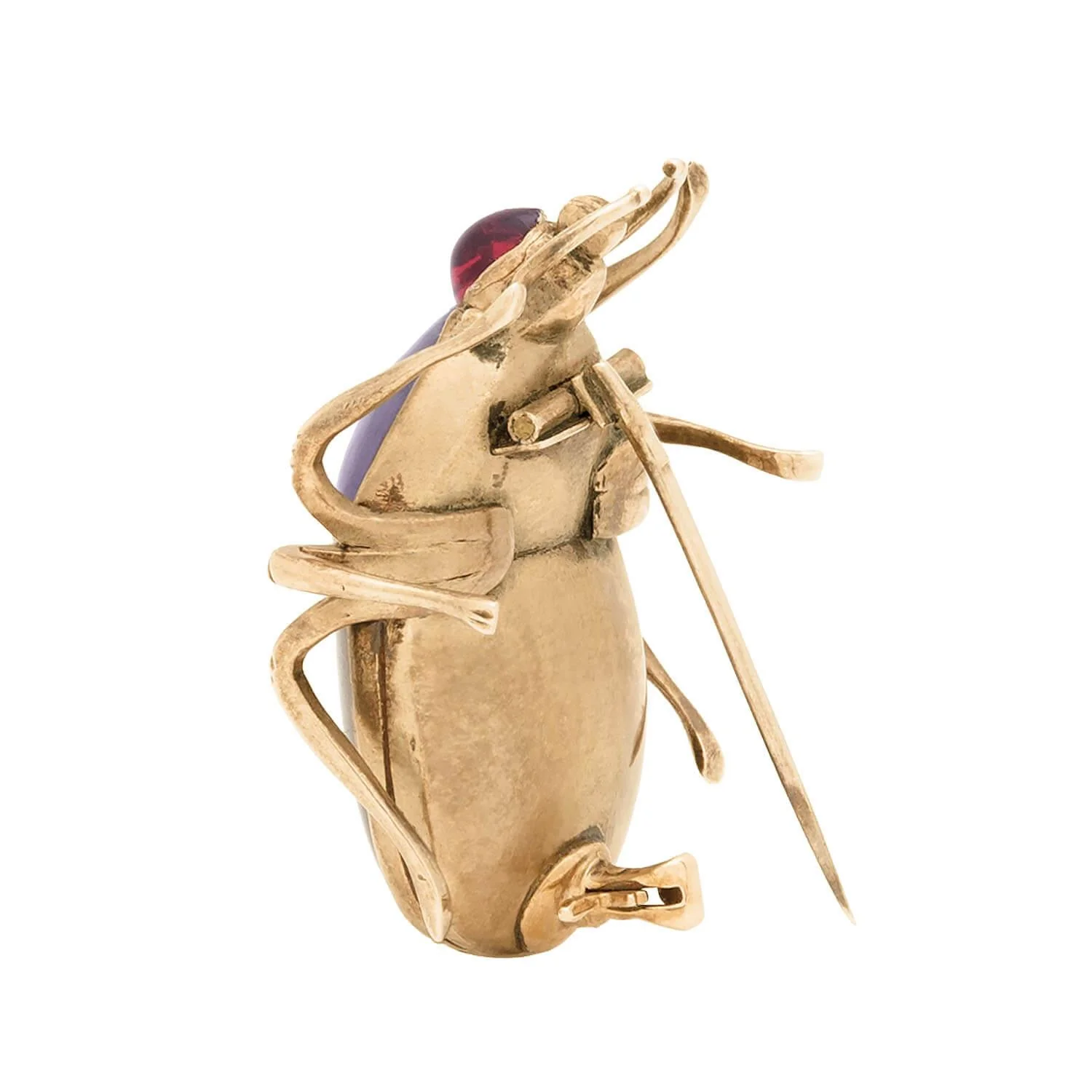 Victorian 10k Citrene, Amethyst, and Red Glass Scarab Beatle Pin - Image 4