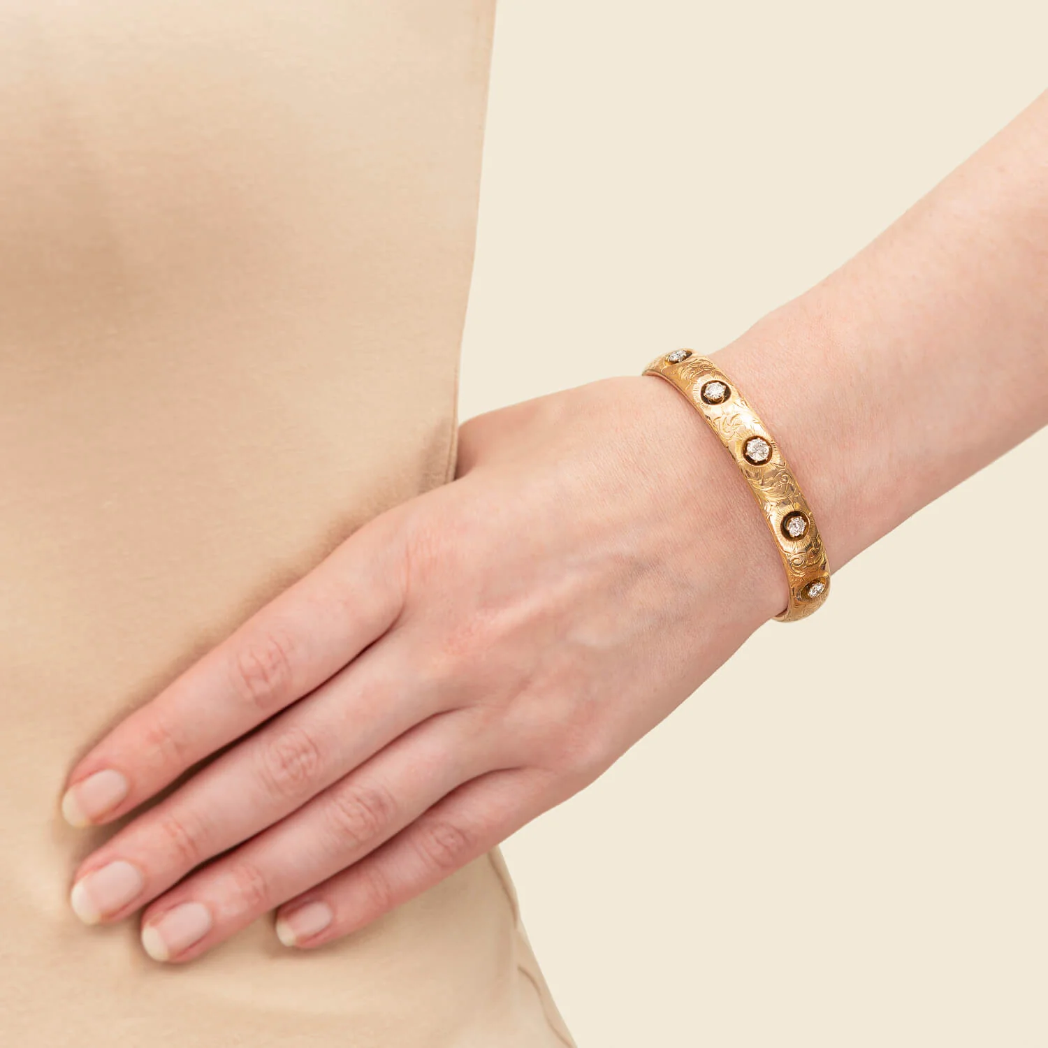 Victorian 10k + Diamond Floral Repousse Bracelet - Image 8