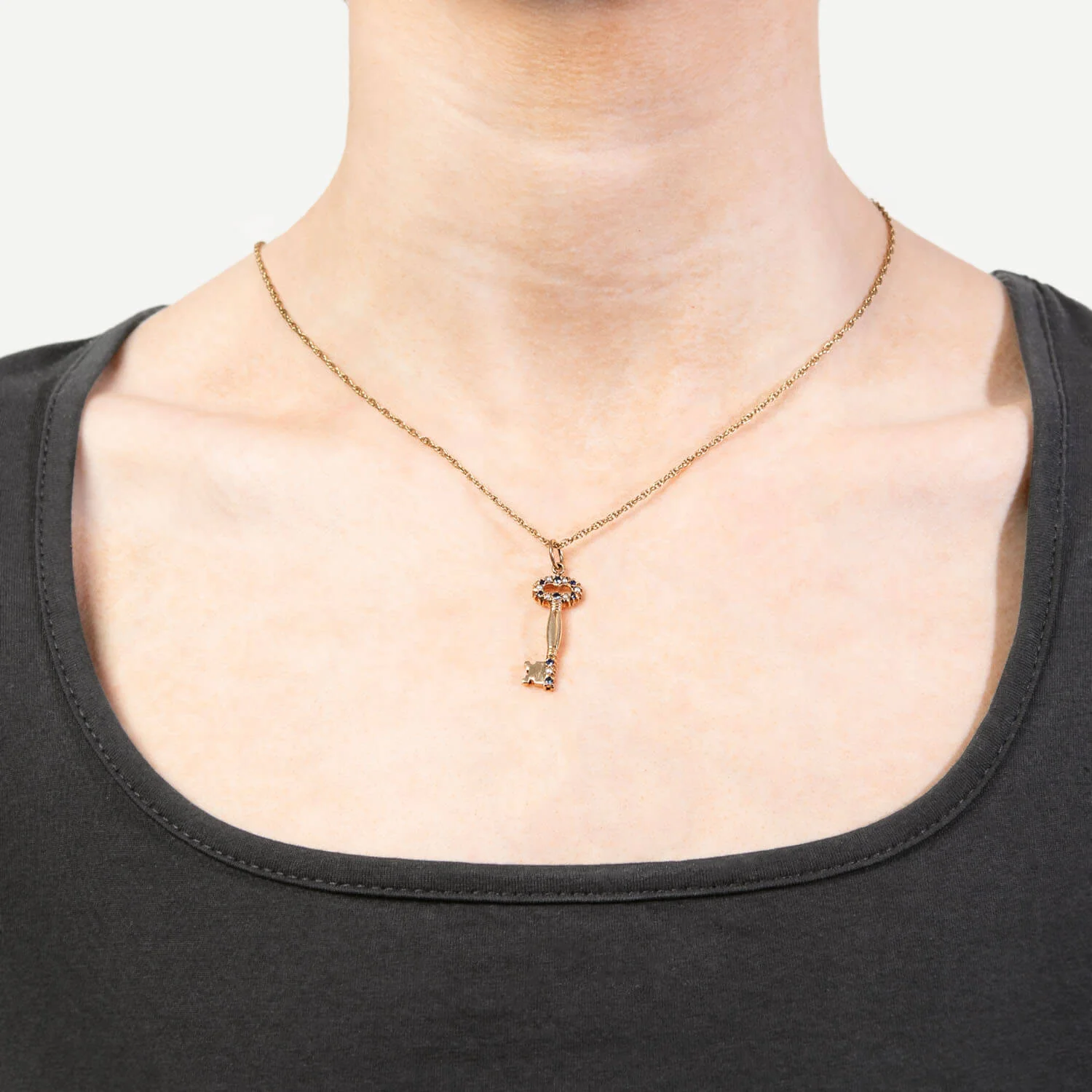 Victorian 10k Sapphire and Pearl Key Charm - Image 4