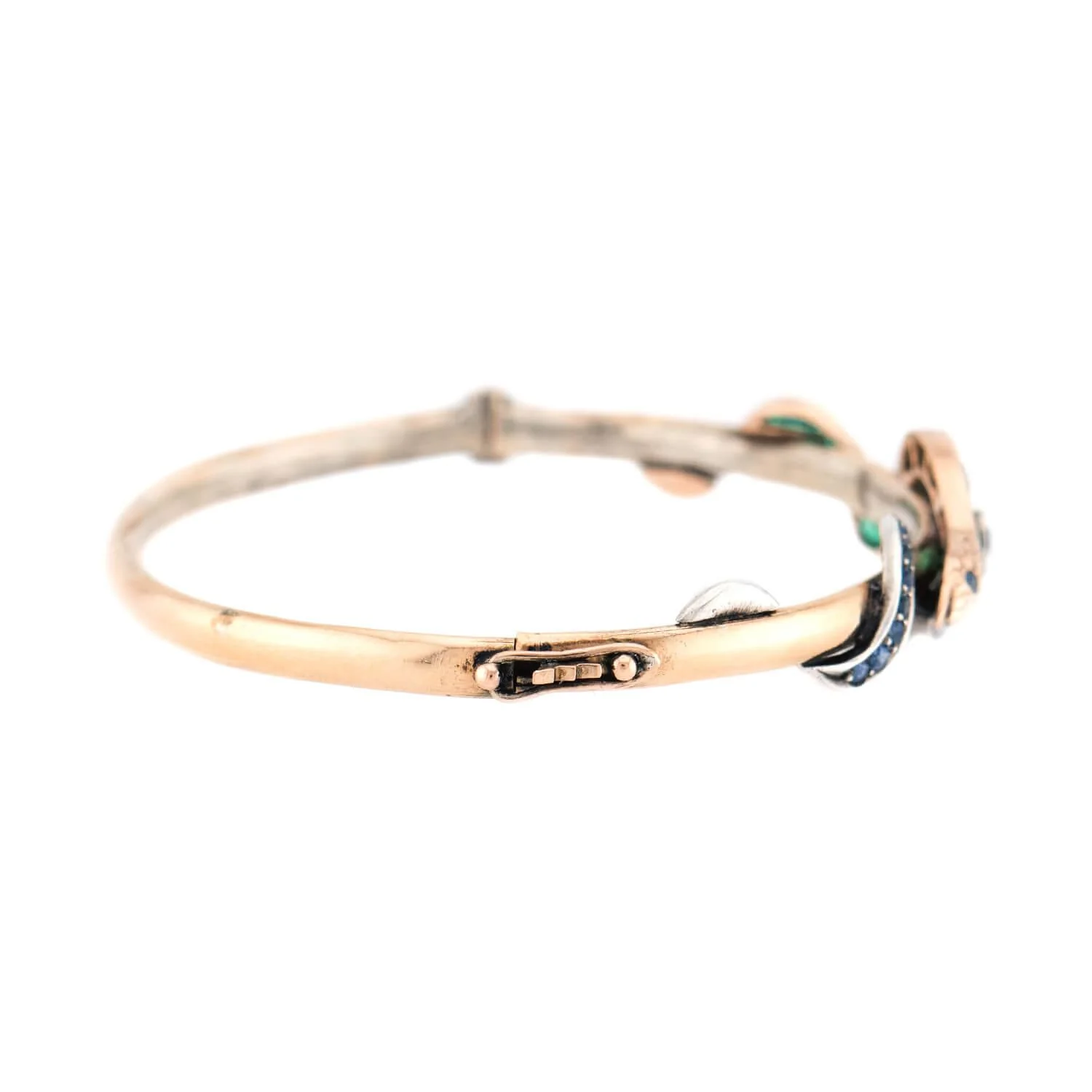 Victorian 10k/Sterling Silver "Emerald & Sapphire" Snake Bracelet - Image 4