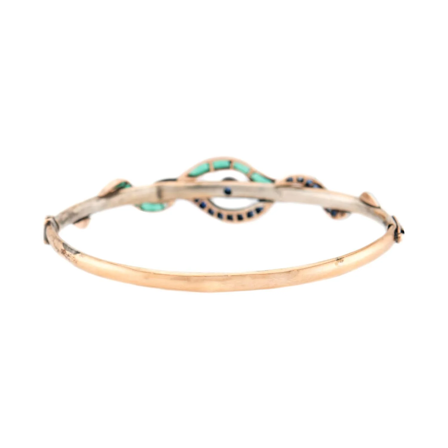 Victorian 10k/Sterling Silver "Emerald & Sapphire" Snake Bracelet - Image 5