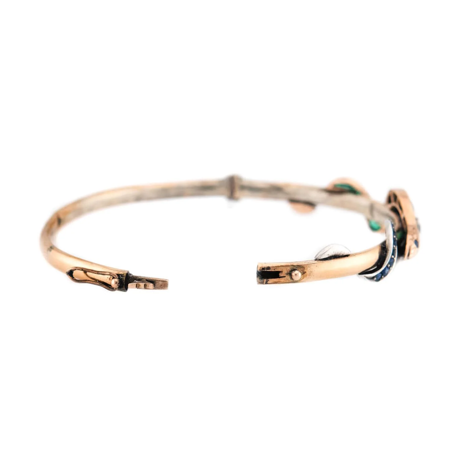 Victorian 10k/Sterling Silver "Emerald & Sapphire" Snake Bracelet - Image 6