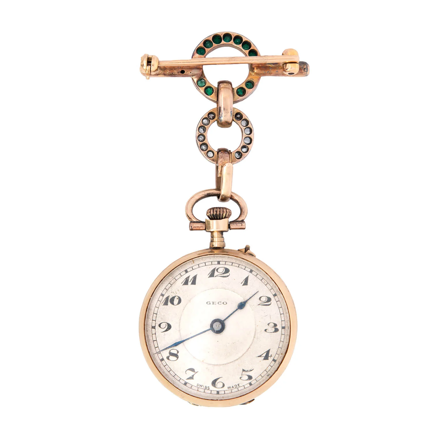 Victorian 12k/Sterling Emerald + Diamond Star Pocket Watch 4+ctw - Image 3