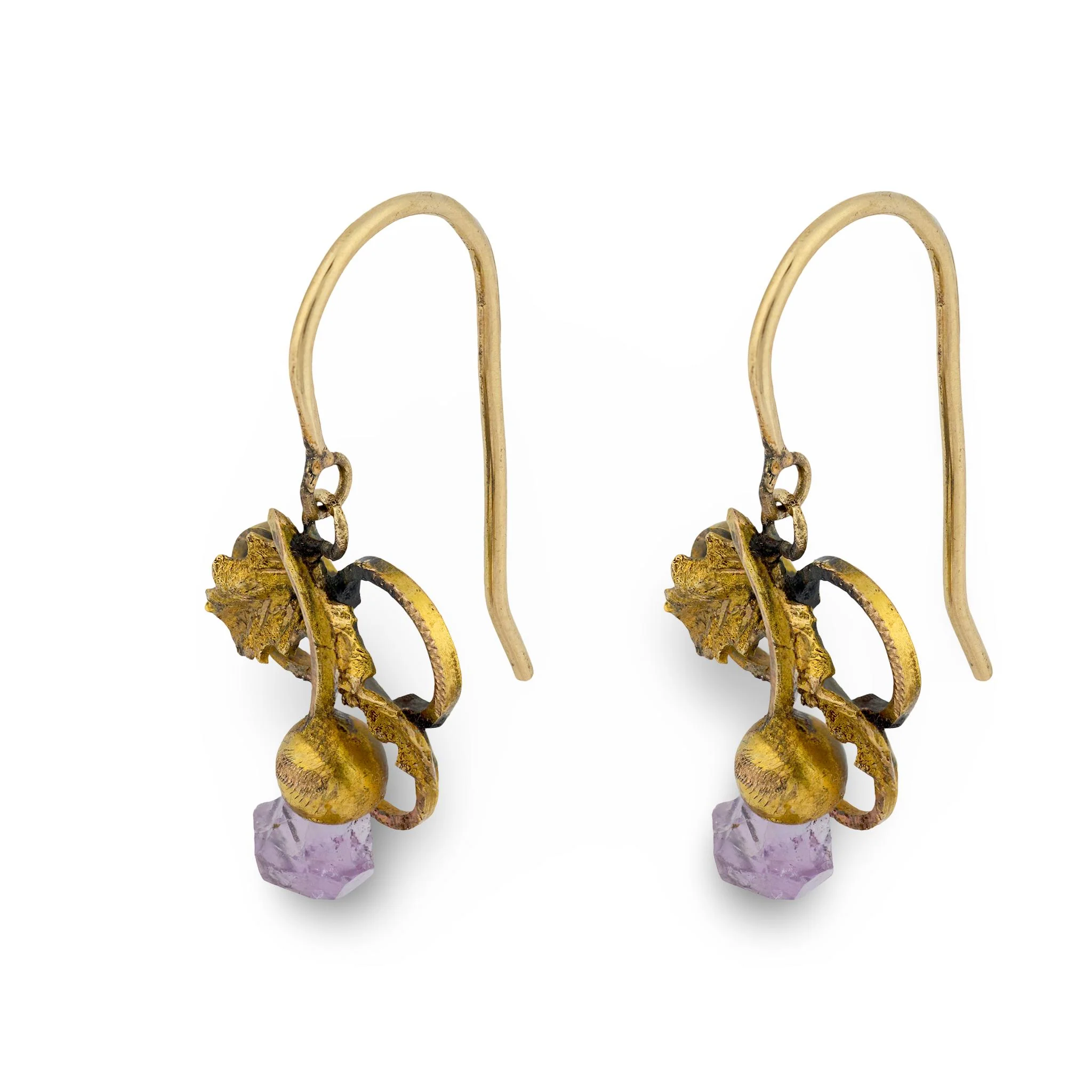 Victorian 14k Amethyst Trefoil & Foliage Motif Earrings - Image 2
