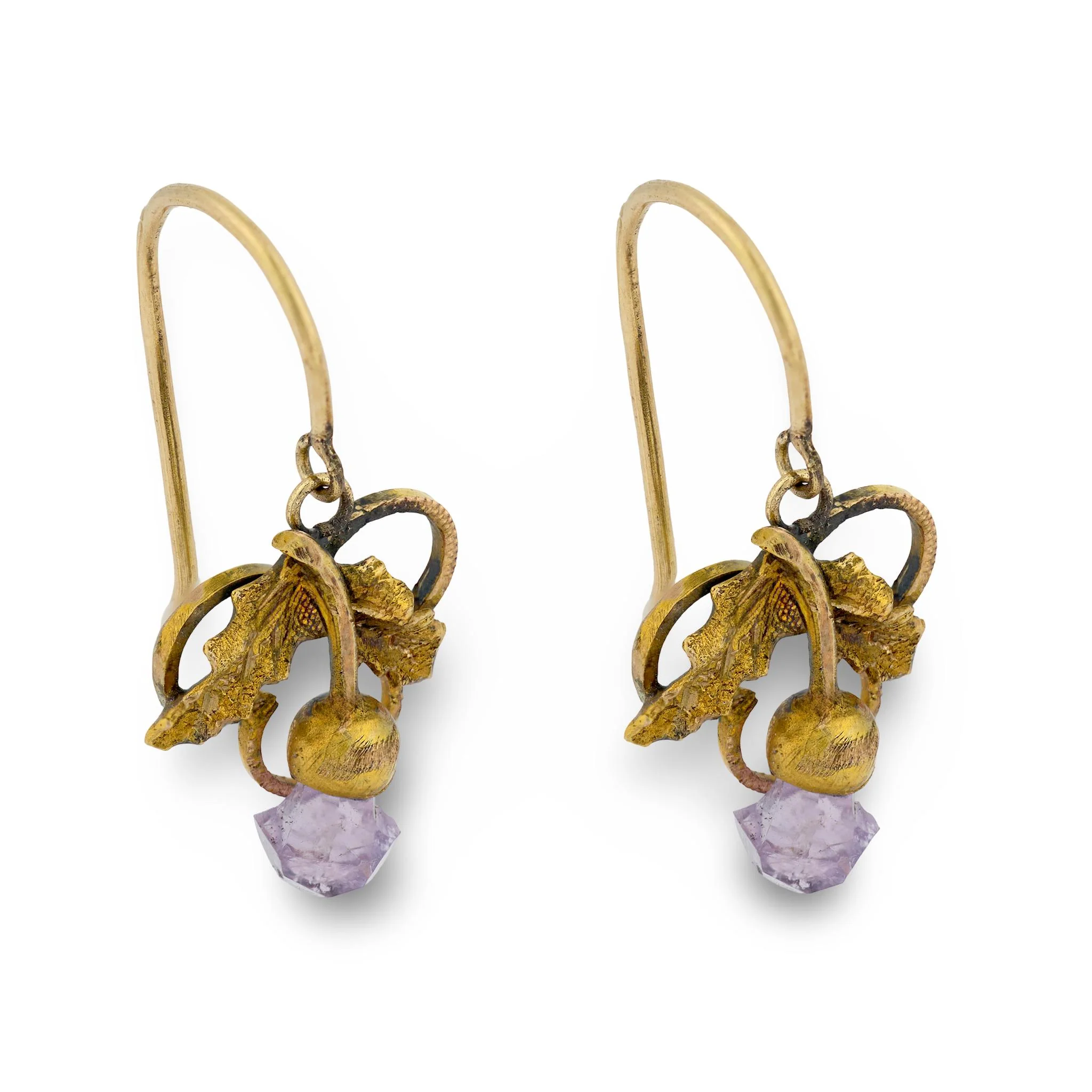 Victorian 14k Amethyst Trefoil & Foliage Motif Earrings - Image 3