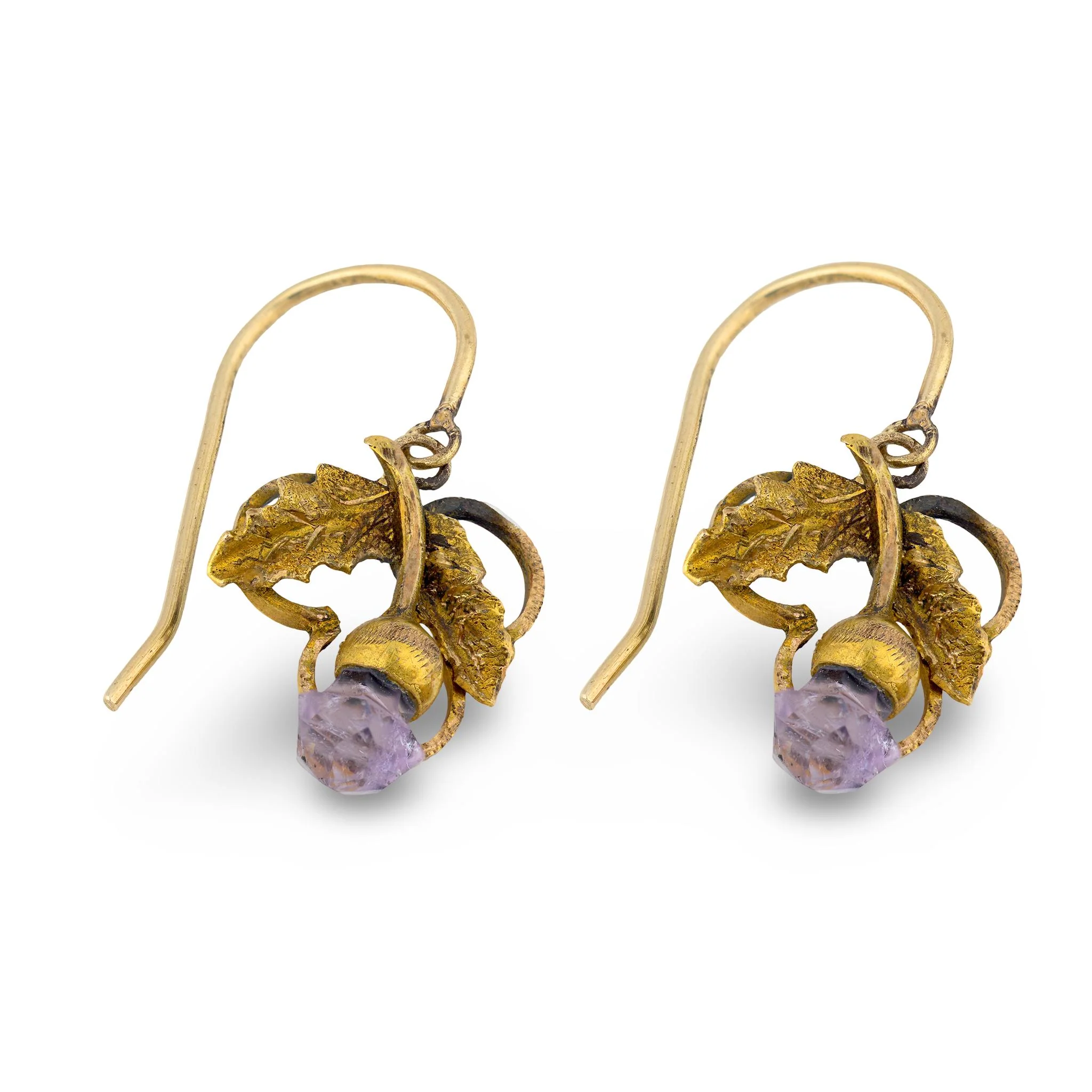 Victorian 14k Amethyst Trefoil & Foliage Motif Earrings - Image 4