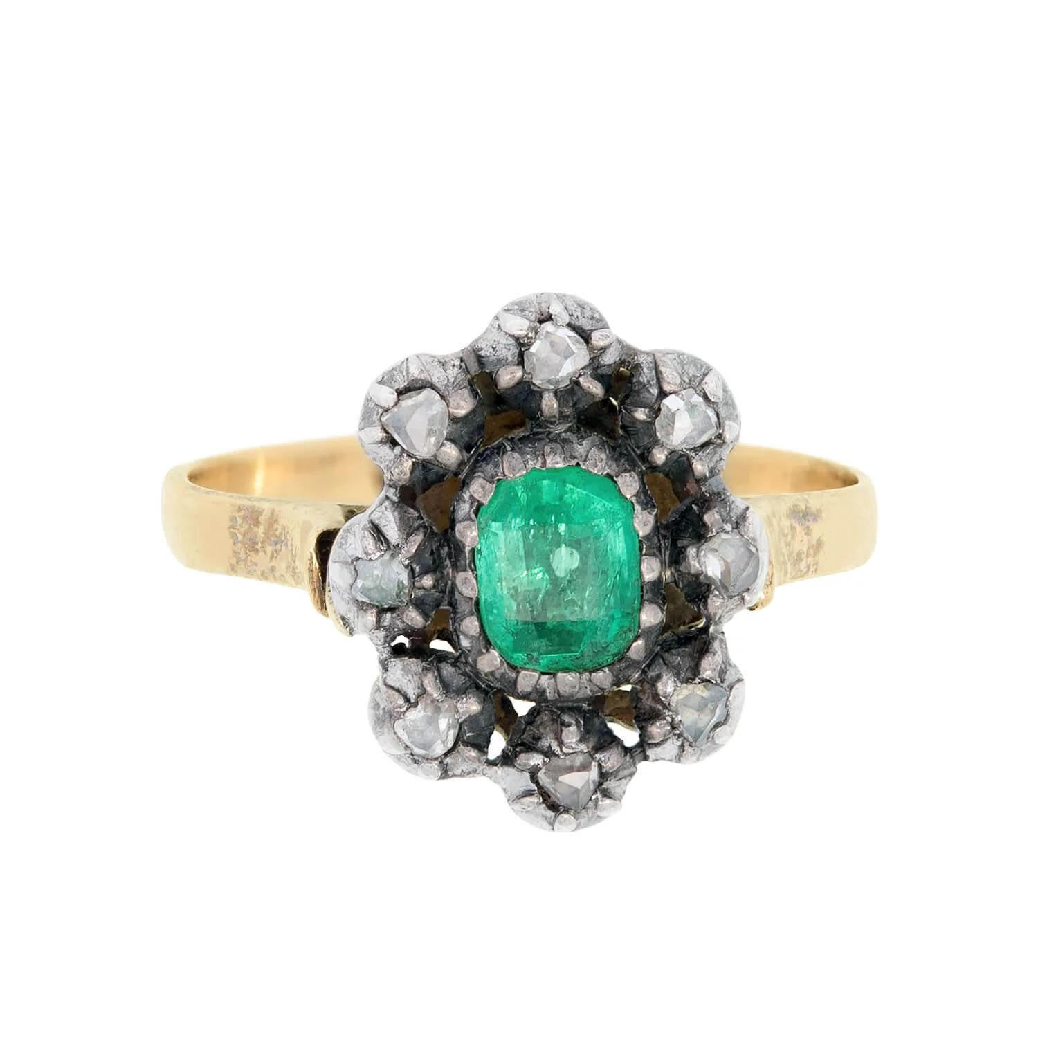 Victorian 14k and Sterling Silver Emerald and Diamond Ring - Image 2