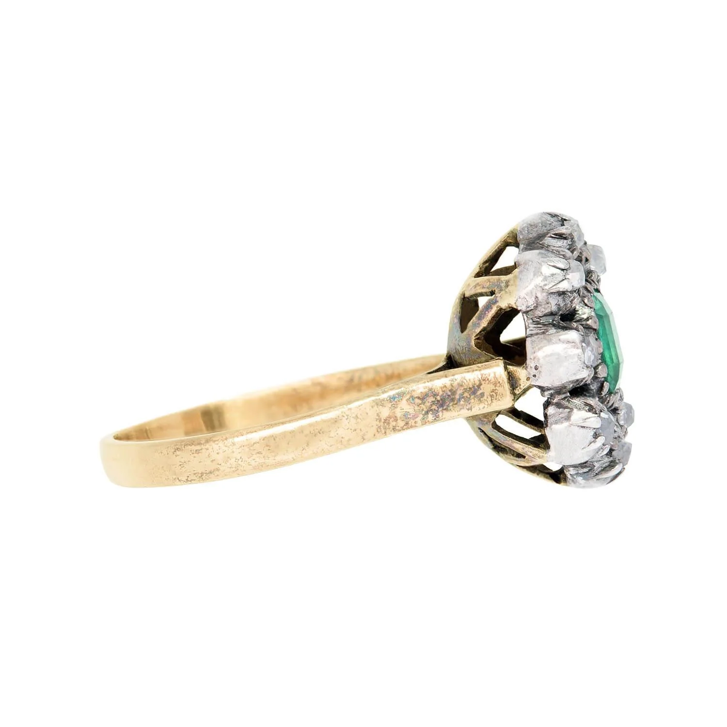 Victorian 14k and Sterling Silver Emerald and Diamond Ring - Image 3
