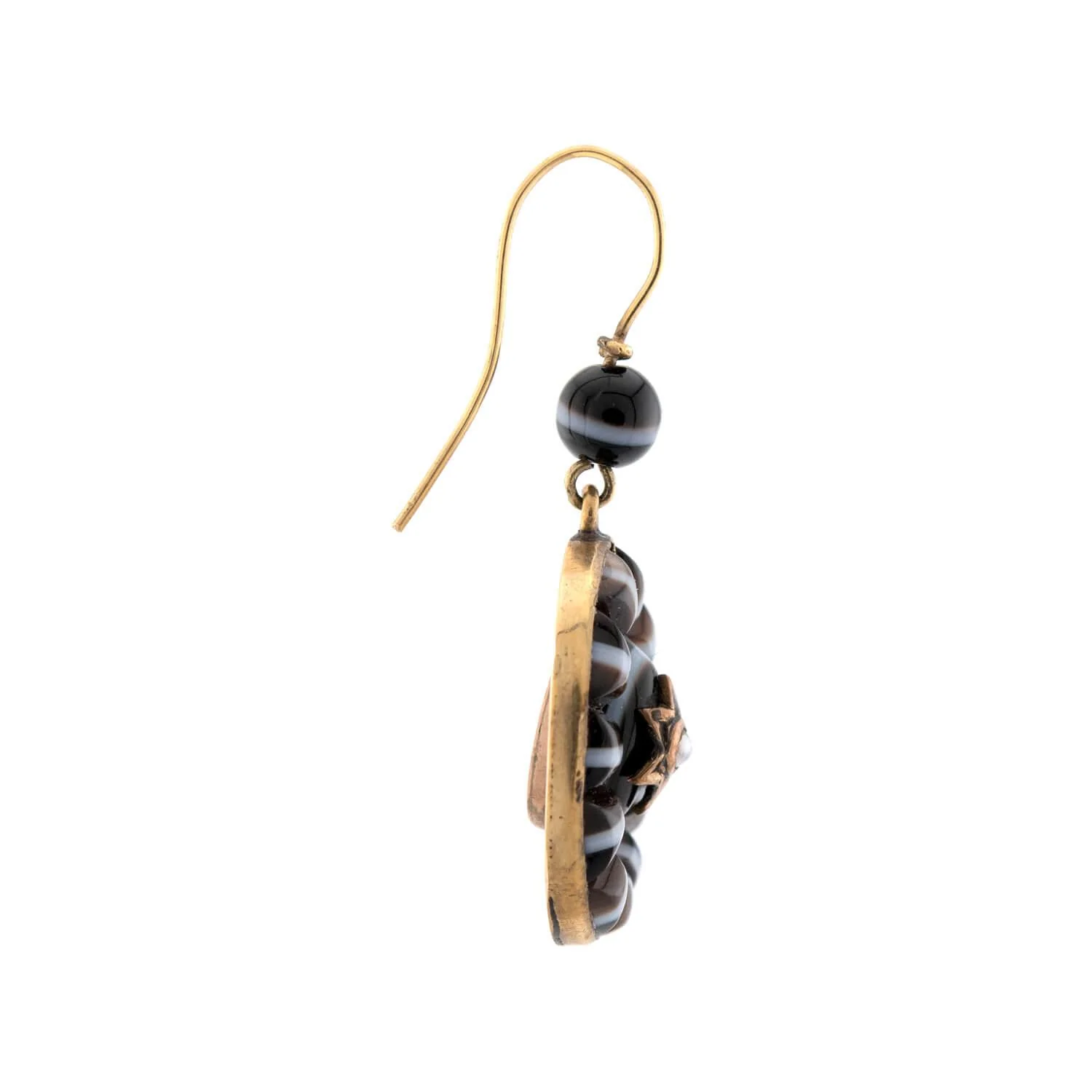 Victorian 14k Banded Agate & Pearl Disc Earrings - Image 2