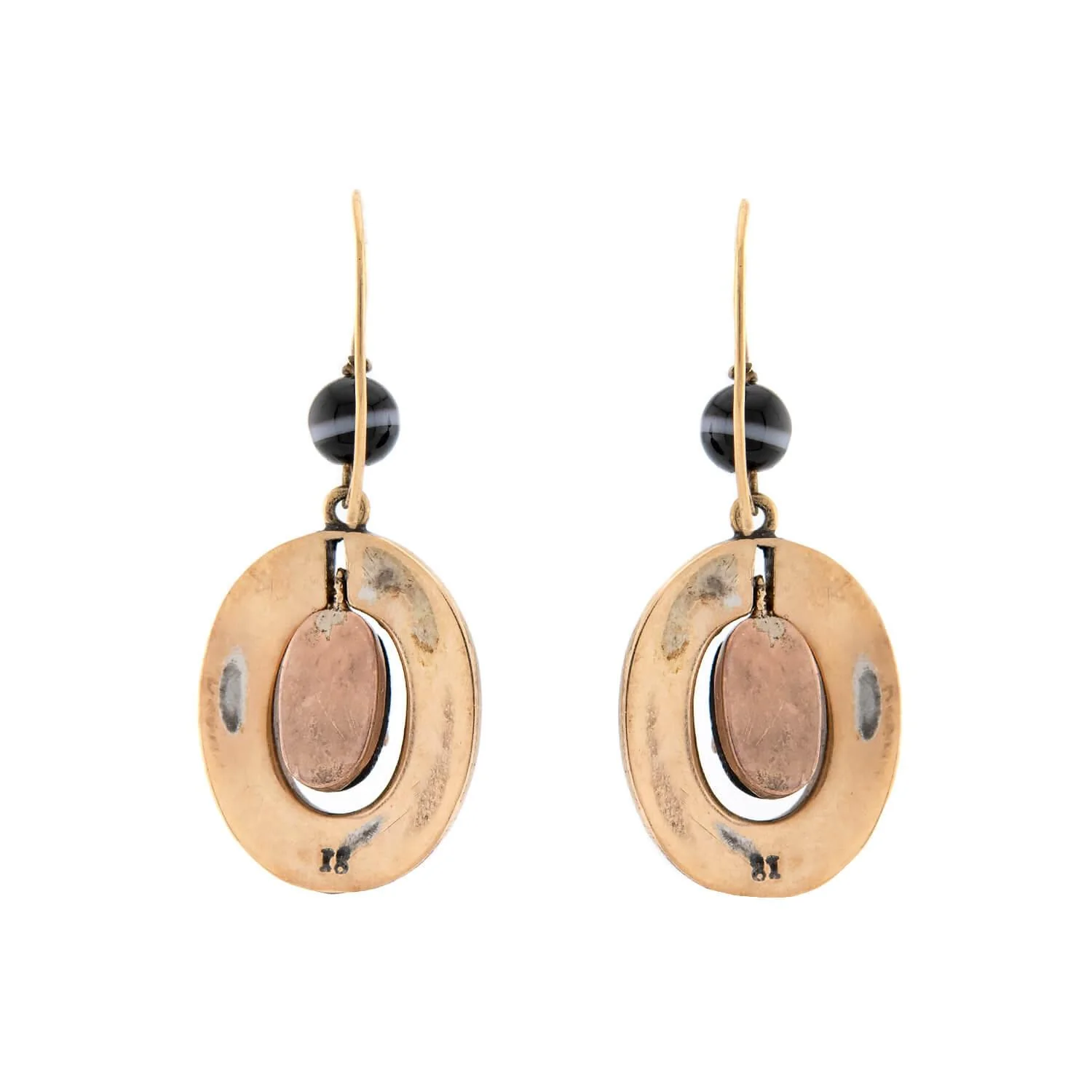 Victorian 14k Banded Agate & Pearl Disc Earrings - Image 3
