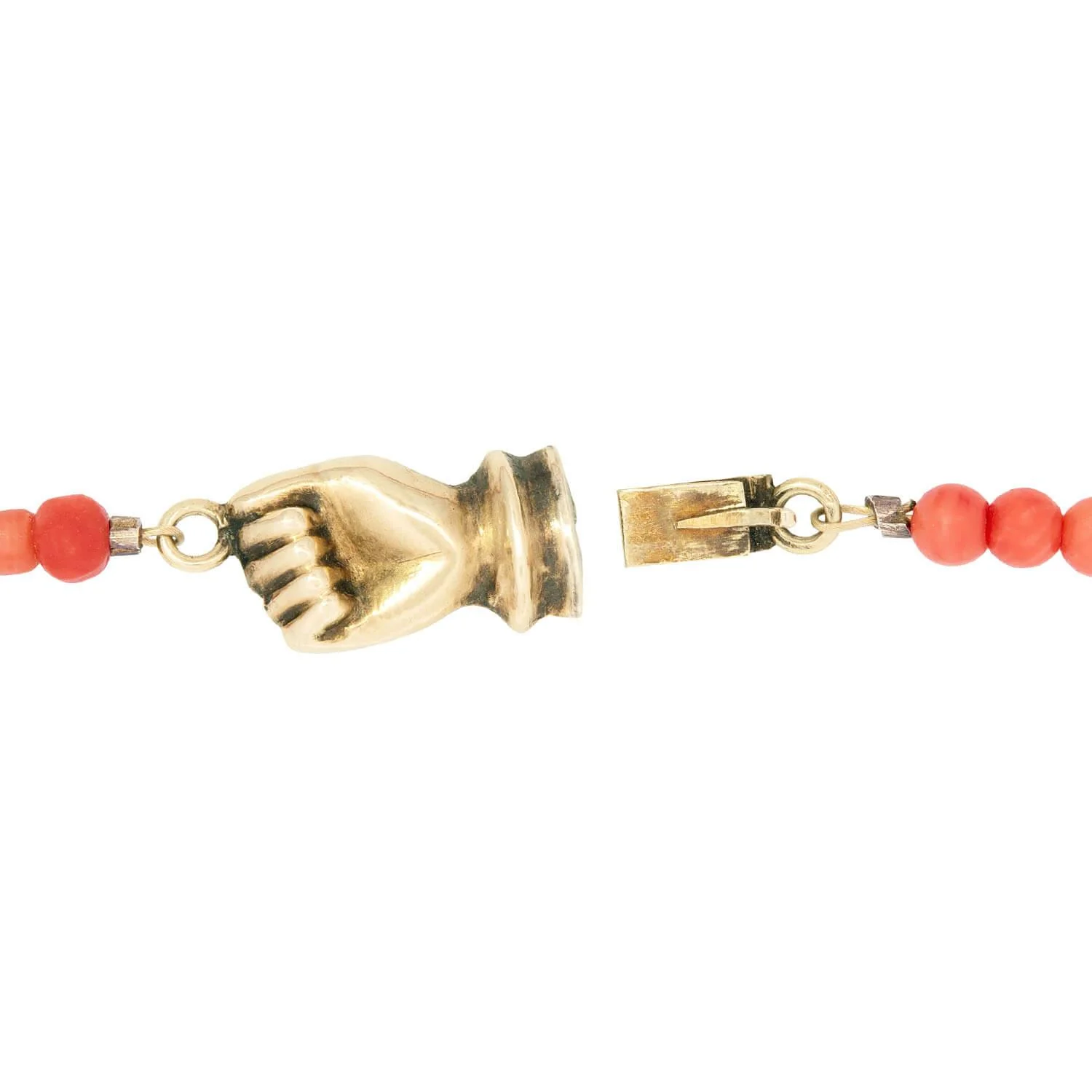 Victorian 14k Coral Hand Clasp Bead Necklace - Image 4