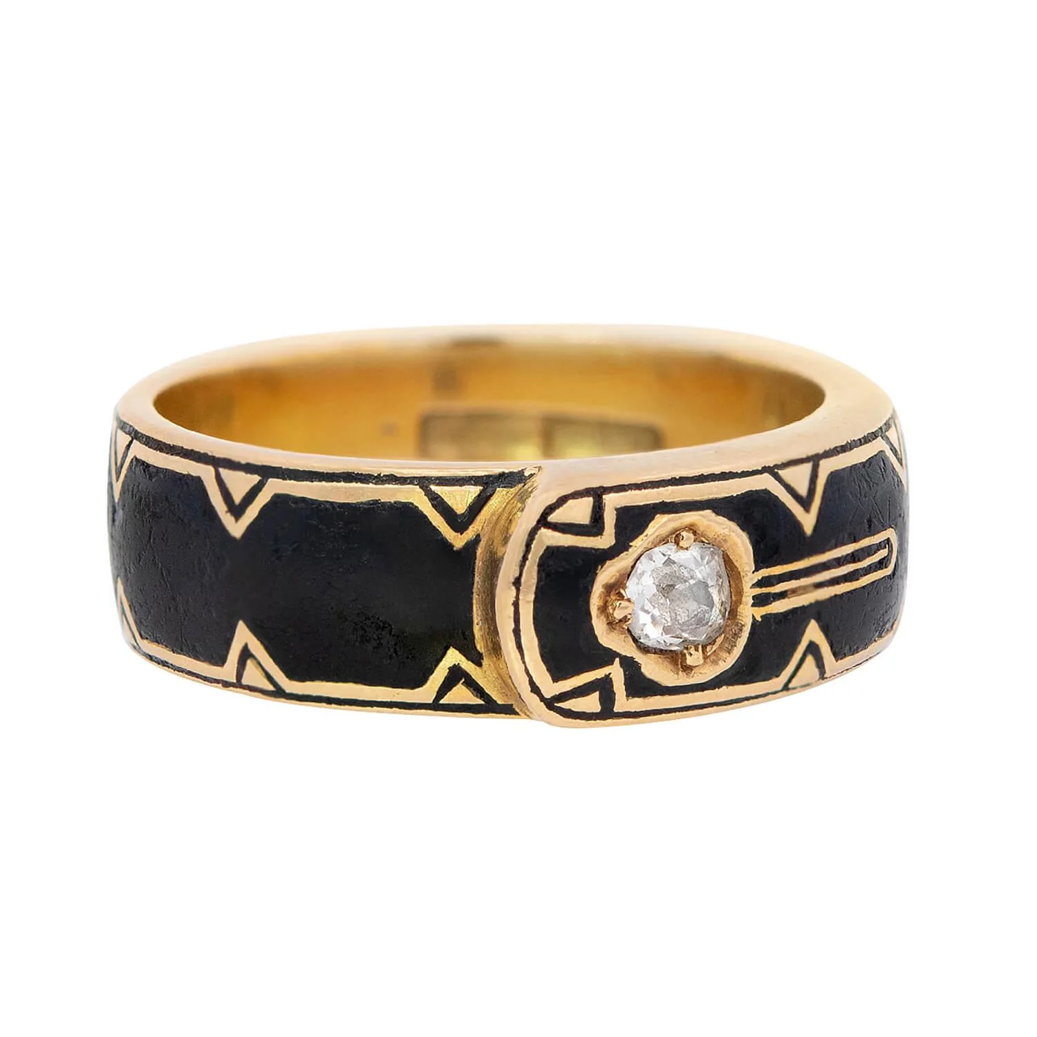 Victorian 14k Diamond and Enamel Buckle Ring - Image 2