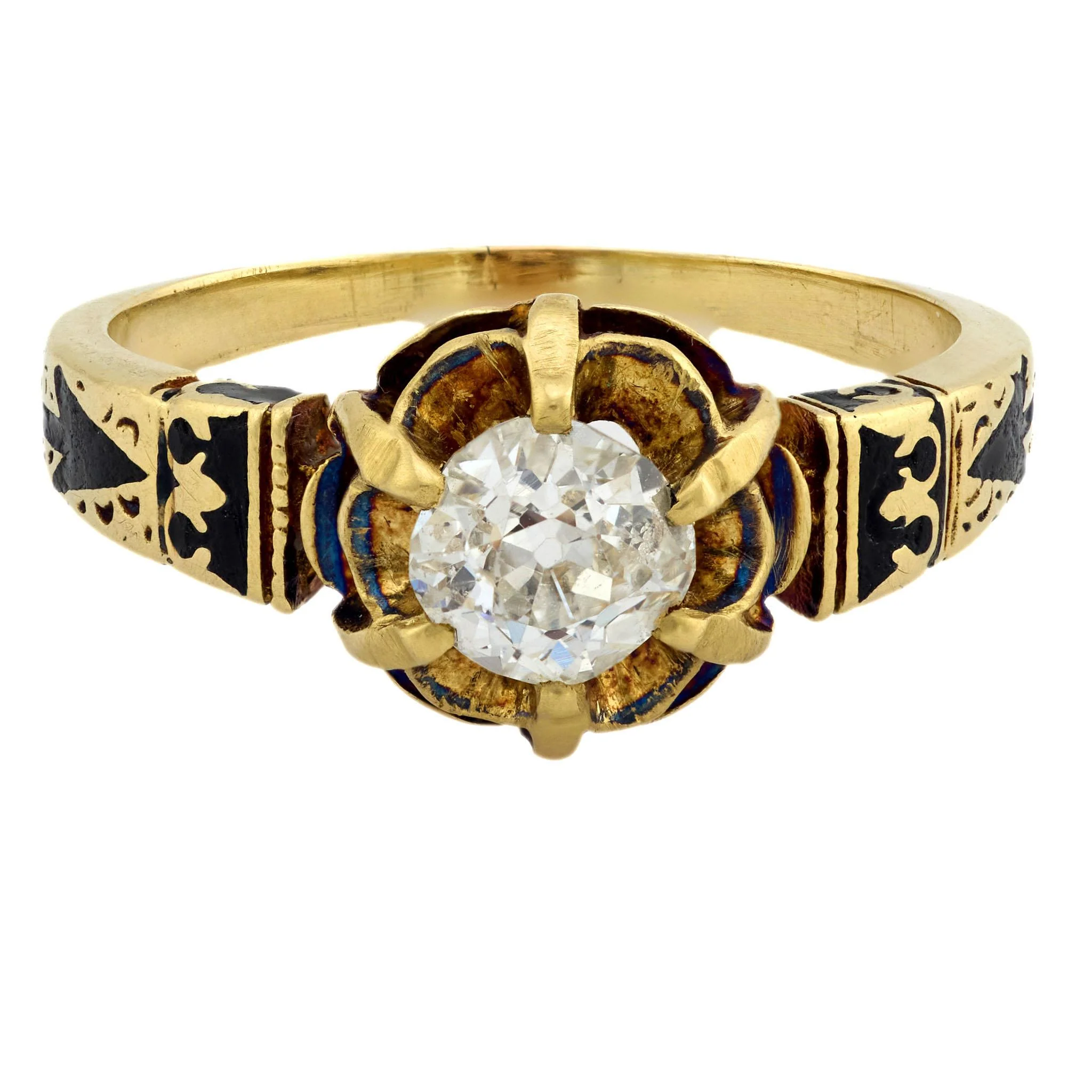 Victorian 14k Diamond and Enamel Engagement Ring 0.70ct - Image 2