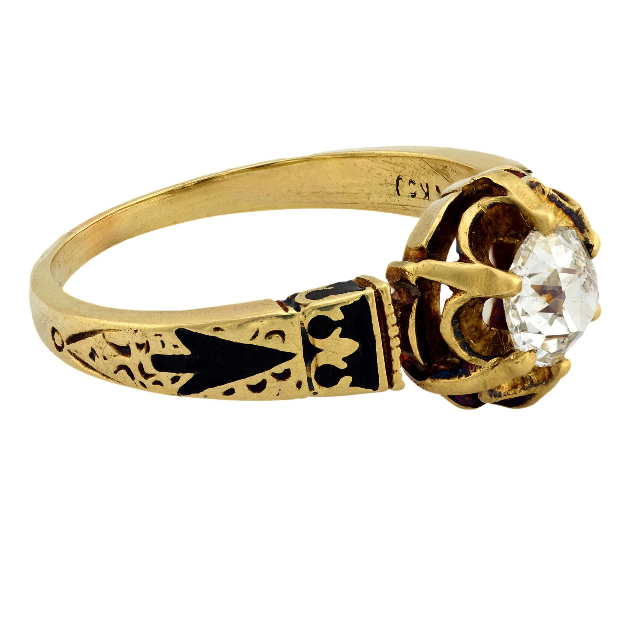 Victorian 14k Diamond and Enamel Engagement Ring 0.70ct - Image 3