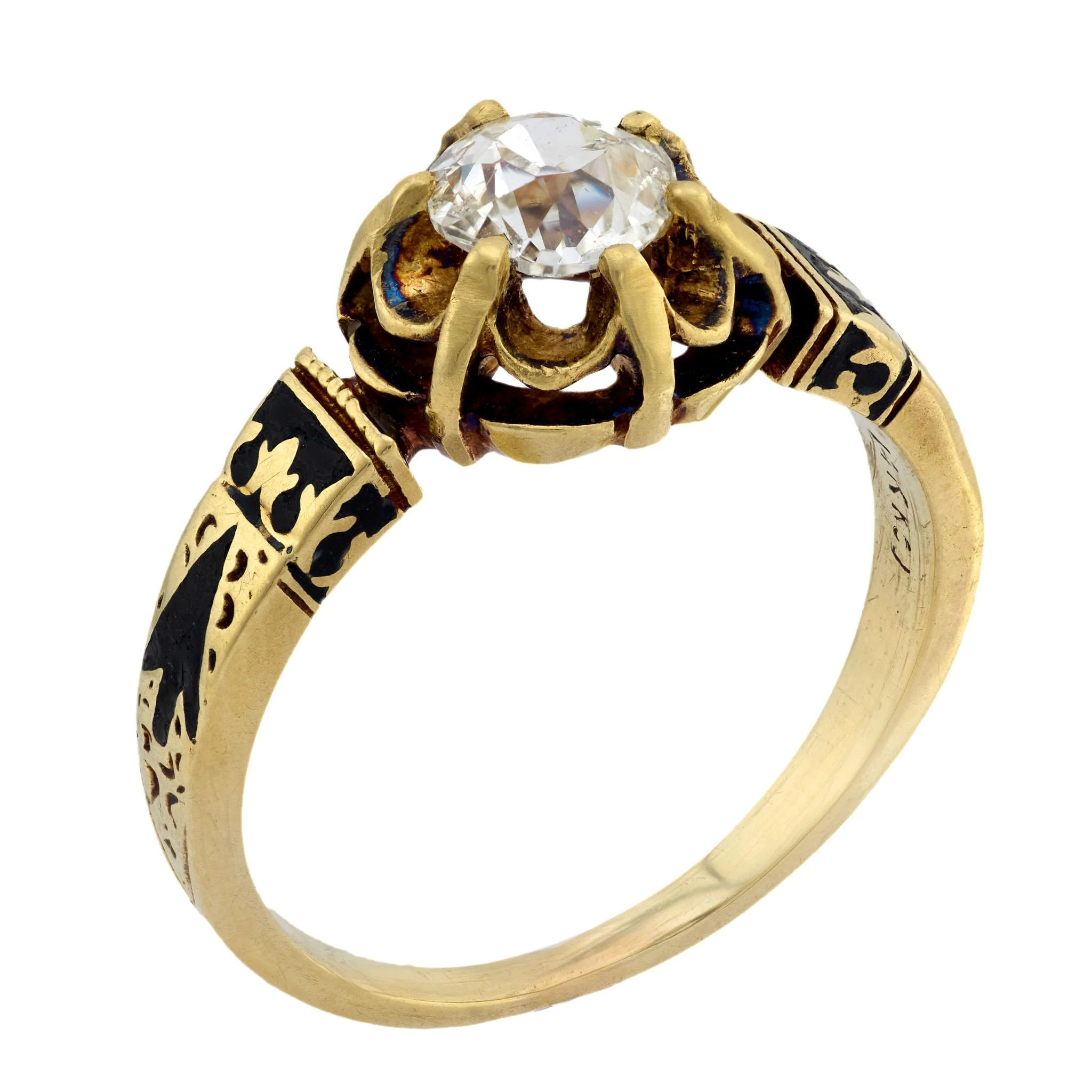 Victorian 14k Diamond and Enamel Engagement Ring 0.70ct - Image 4