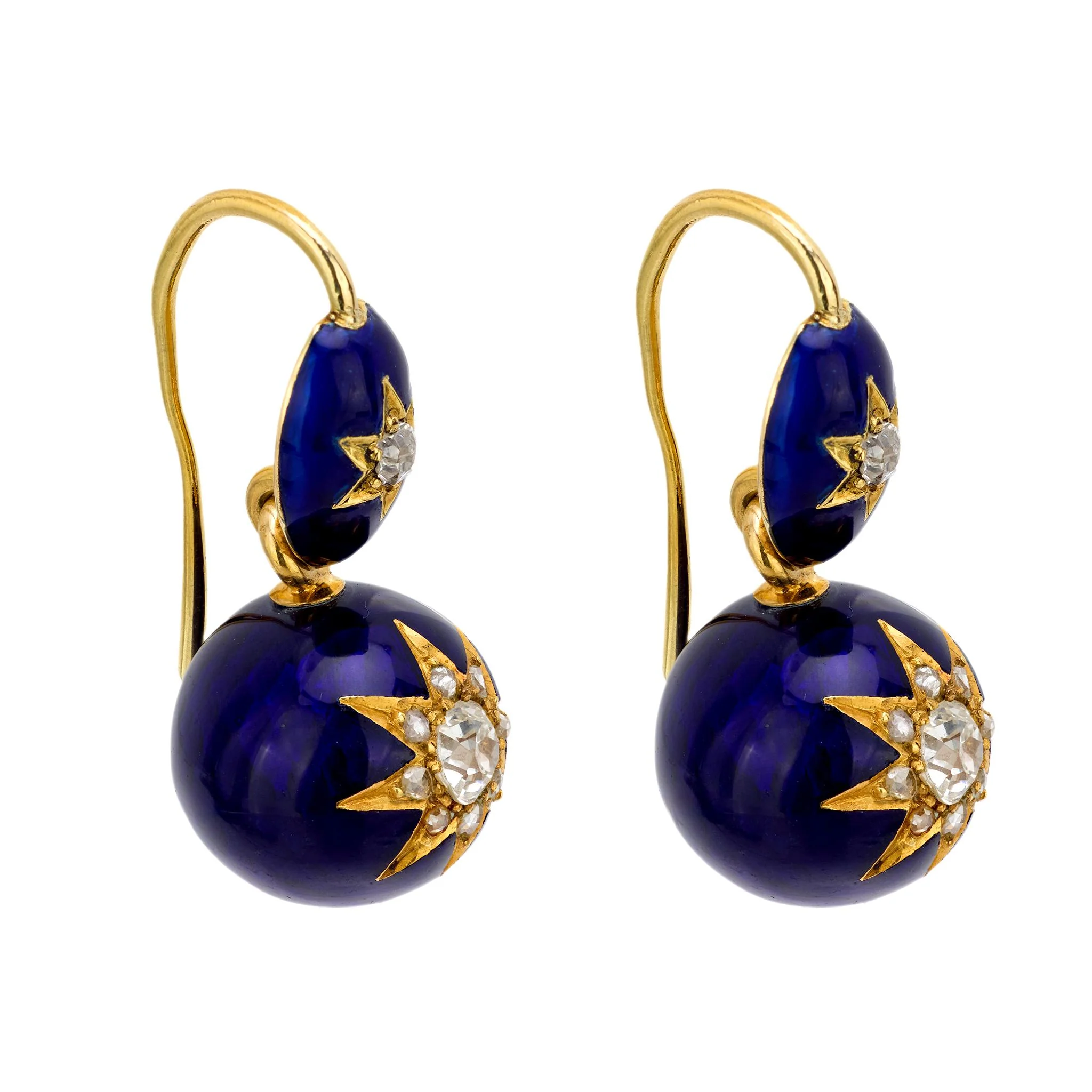 Victorian 14k 2ctw Diamond & Enamel Star Motif Earrings - Image 2
