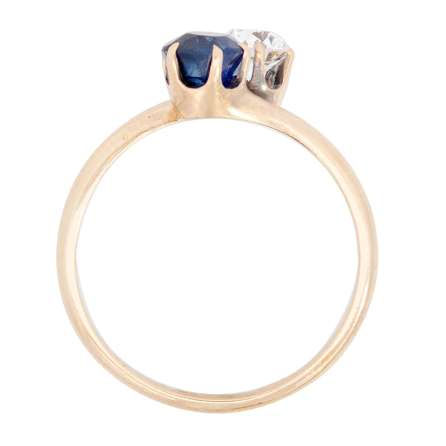 Victorian 14k Diamond and Sapphire "Moi et Toi" Bypass Ring - Image 4