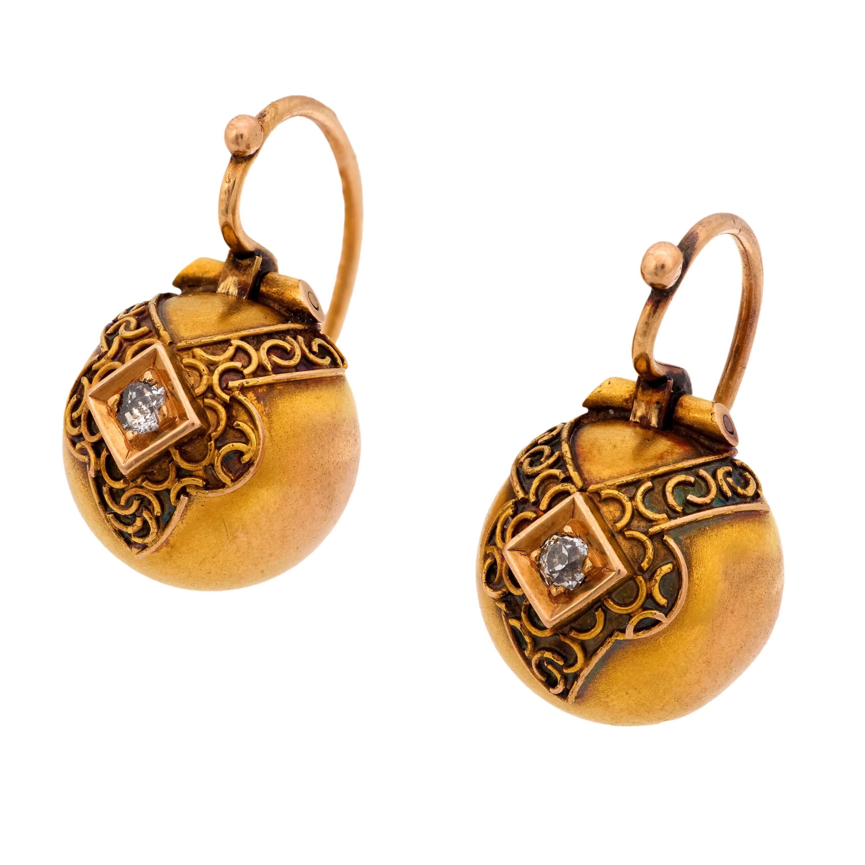 Victorian 14k Diamond Ball Earrings - Image 3