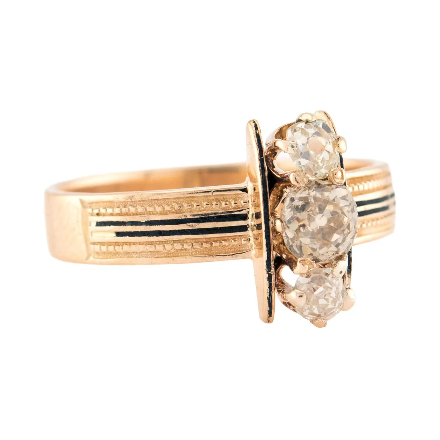 Victorian 14k Diamond & Enamel Navette Ring - Image 2