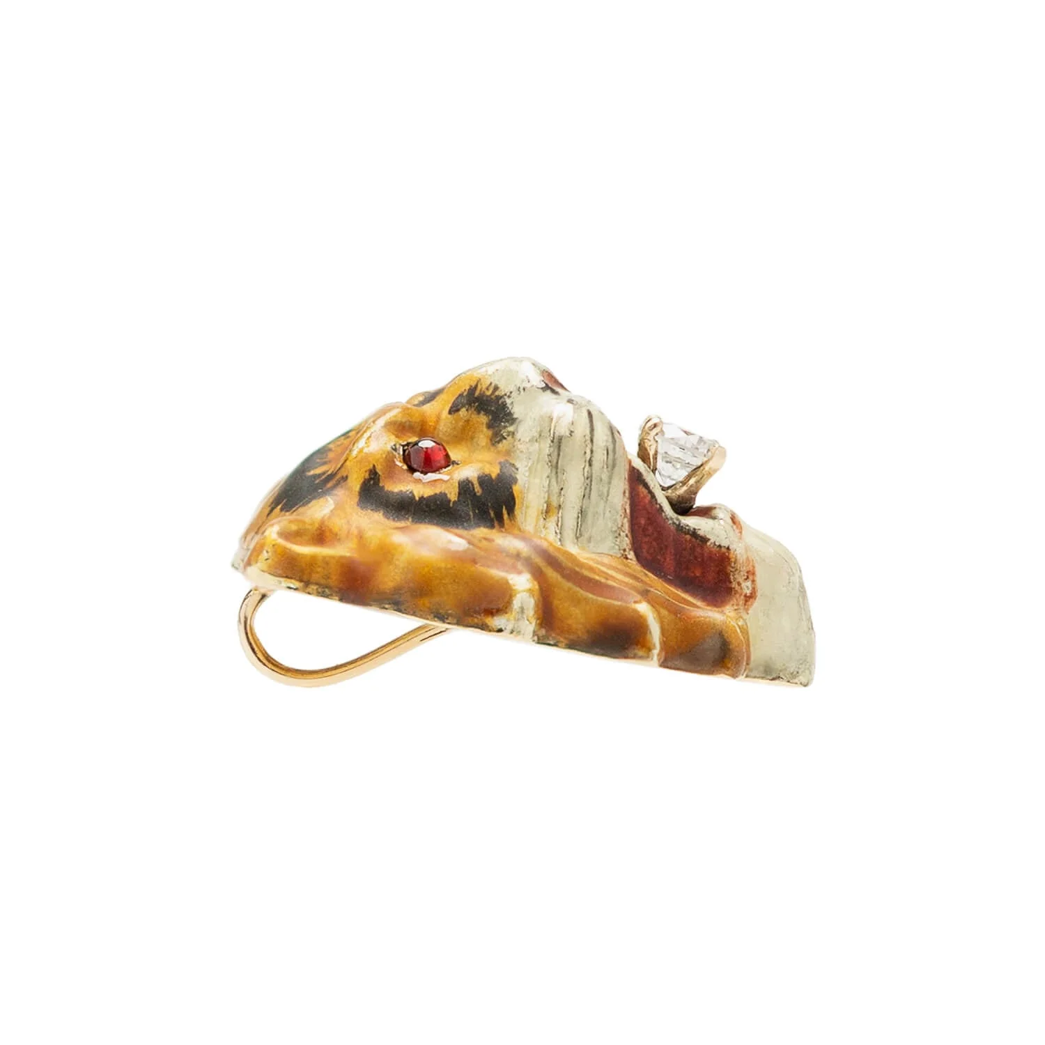 Victorian 14k Diamond + Enamel Tiger Pendant - Image 2